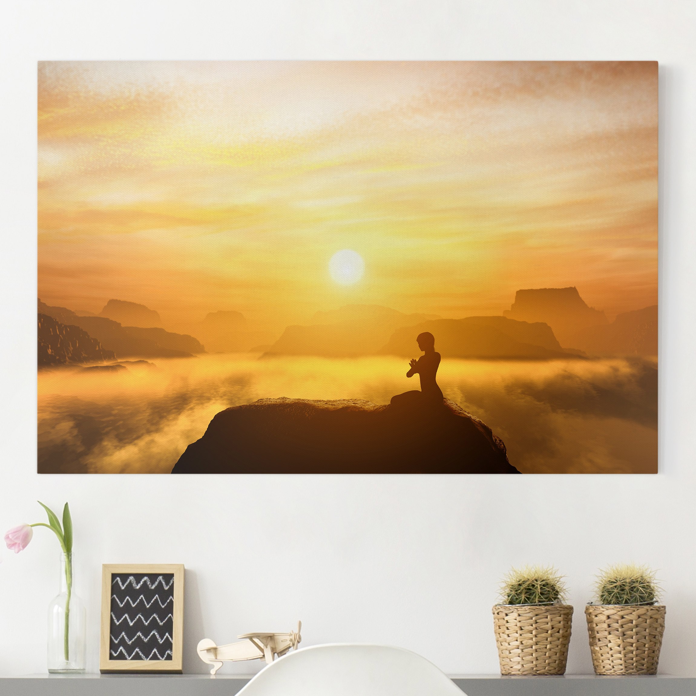 Leinwandbild Sonnenuntergang Yoga Meditation