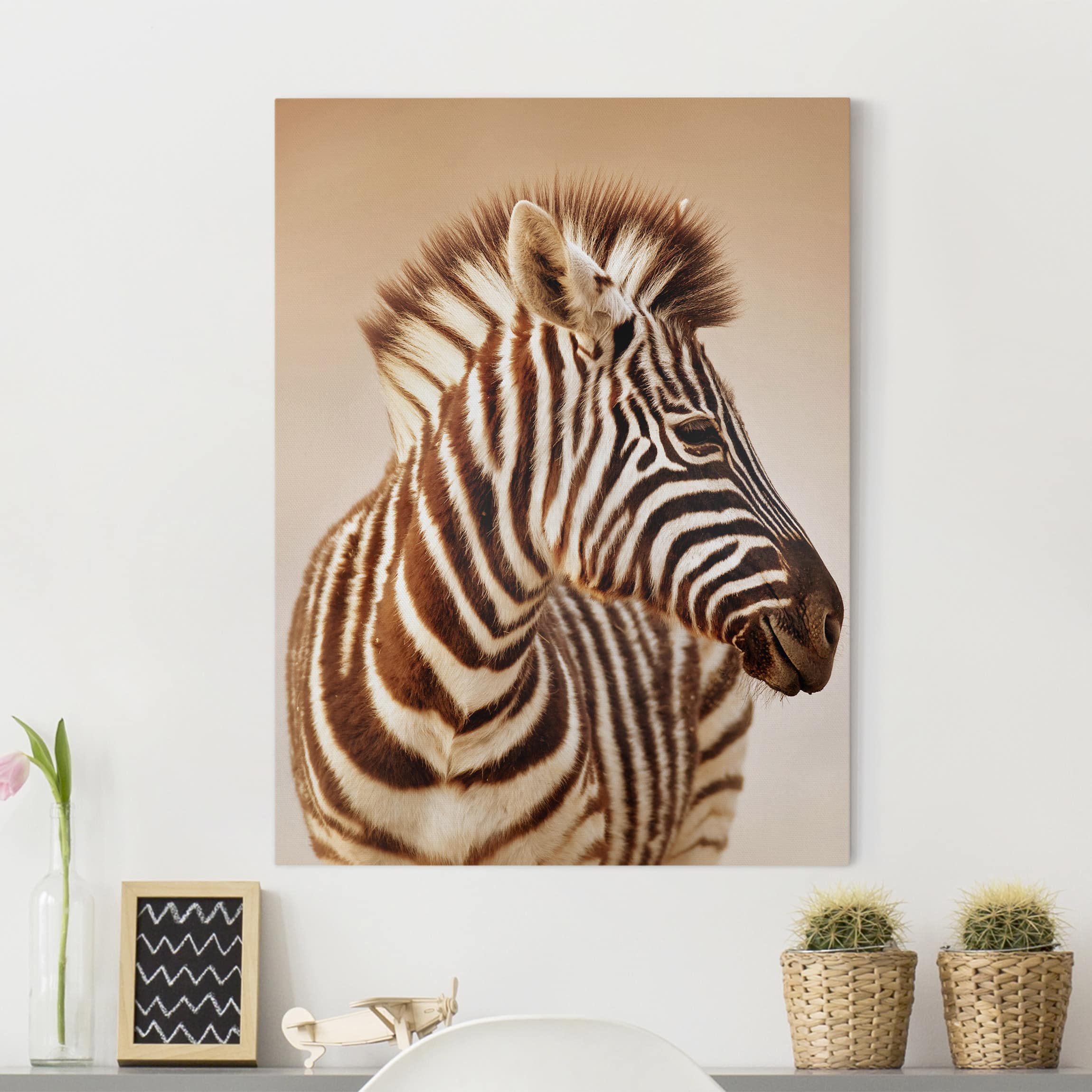 Leinwandbild - Hochformat Zebra Baby Portrait