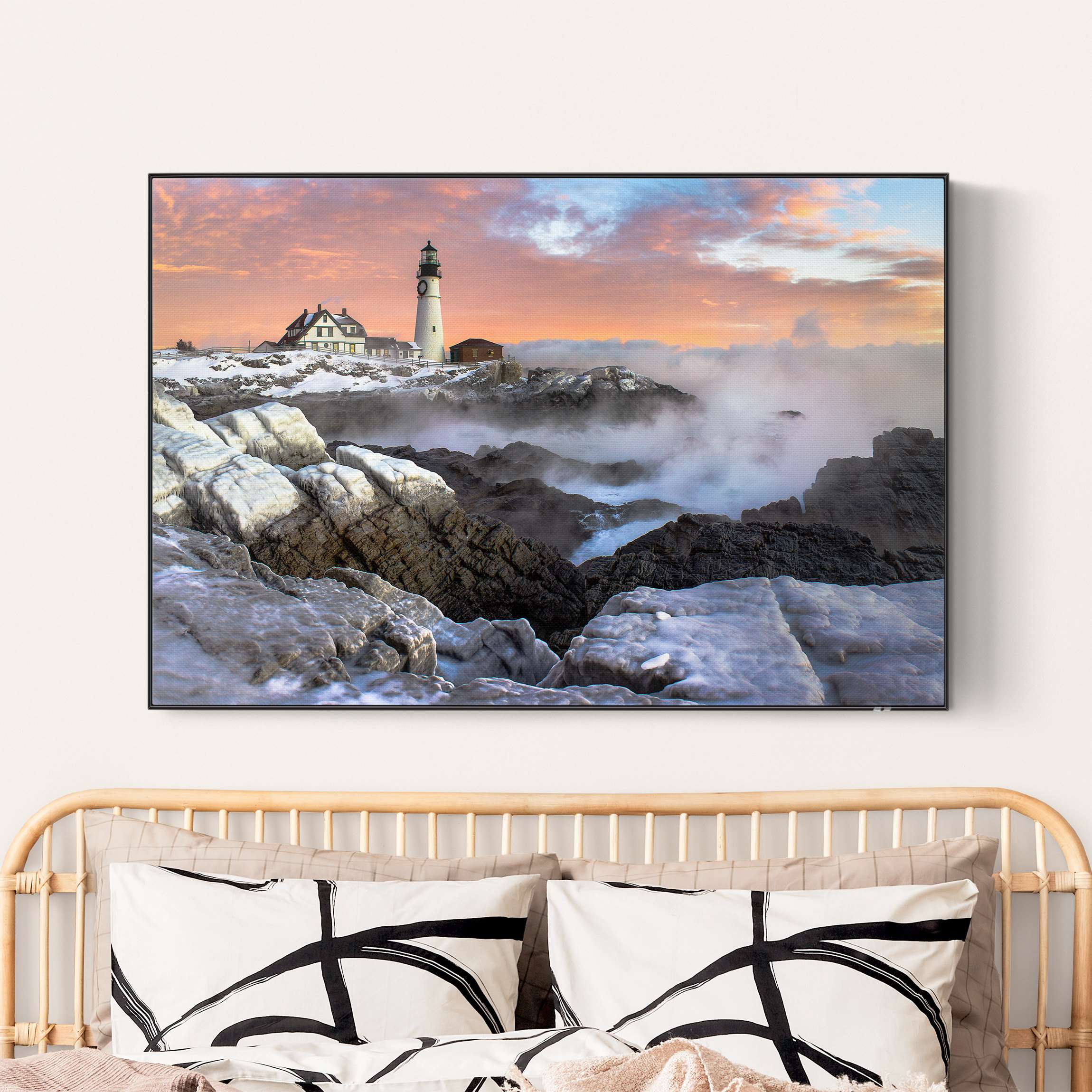 Akustik-Wechselbild Leuchtturm im Eis