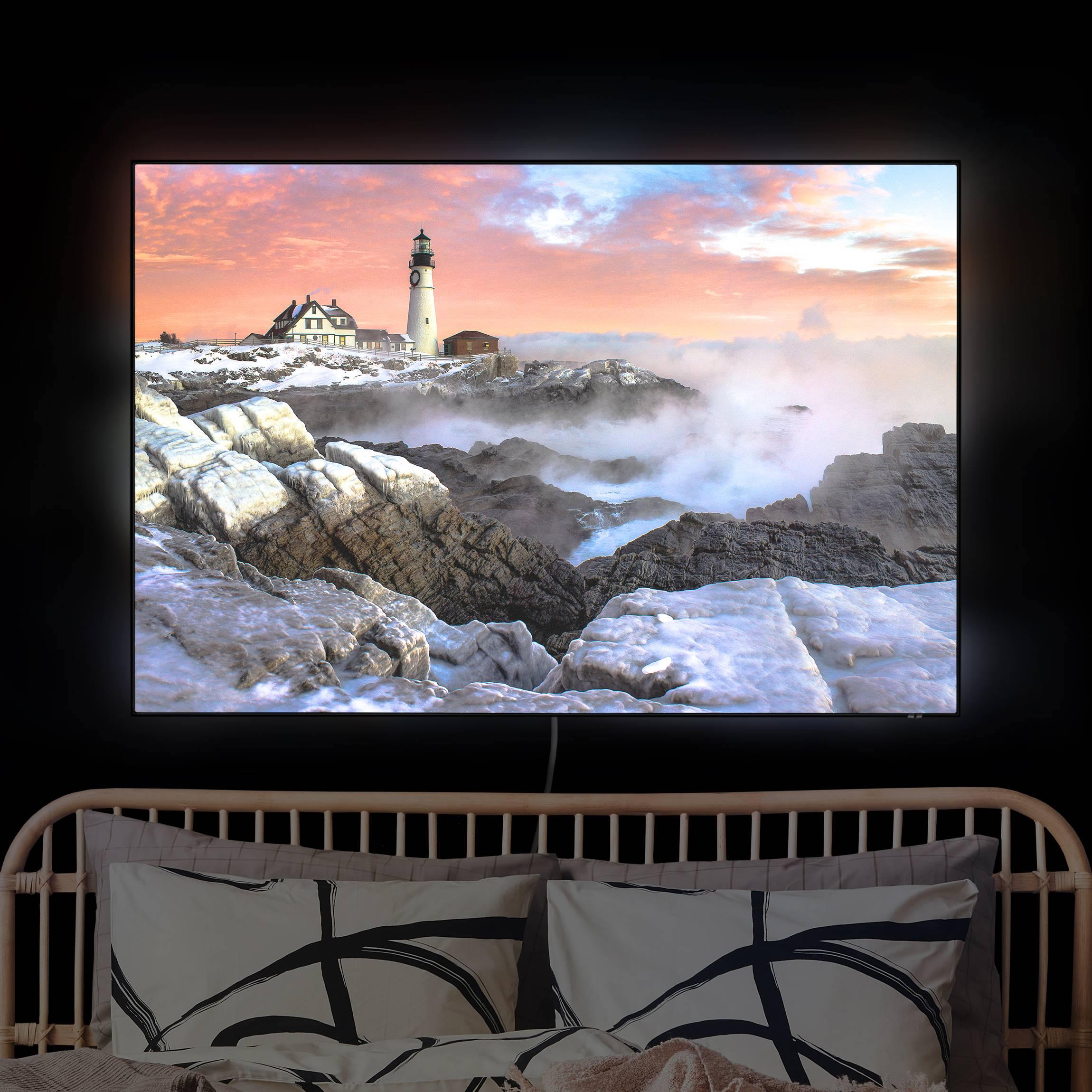 LED-Wechselbild Leuchtturm im Eis