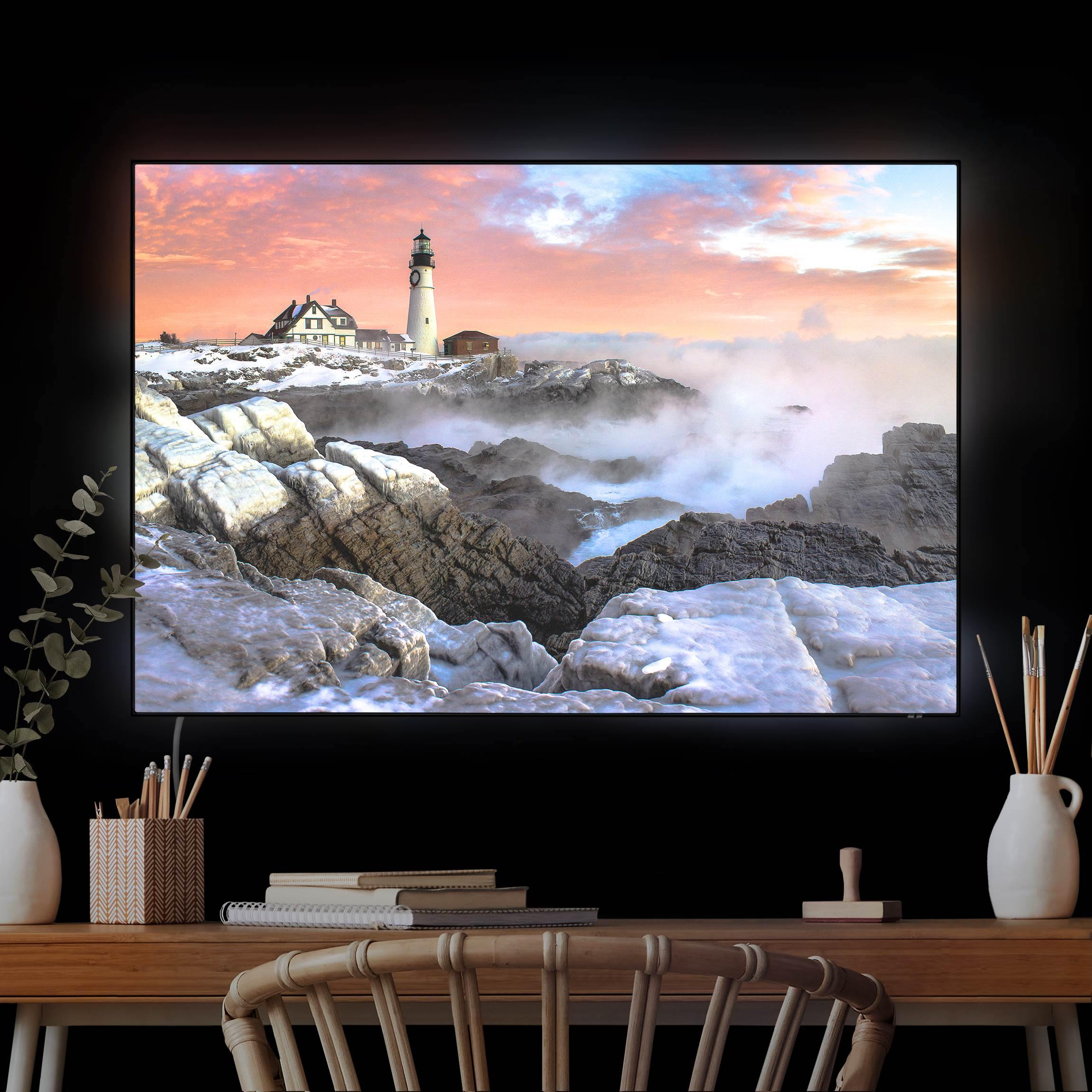 LED-Wechselbild Leuchtturm im Eis