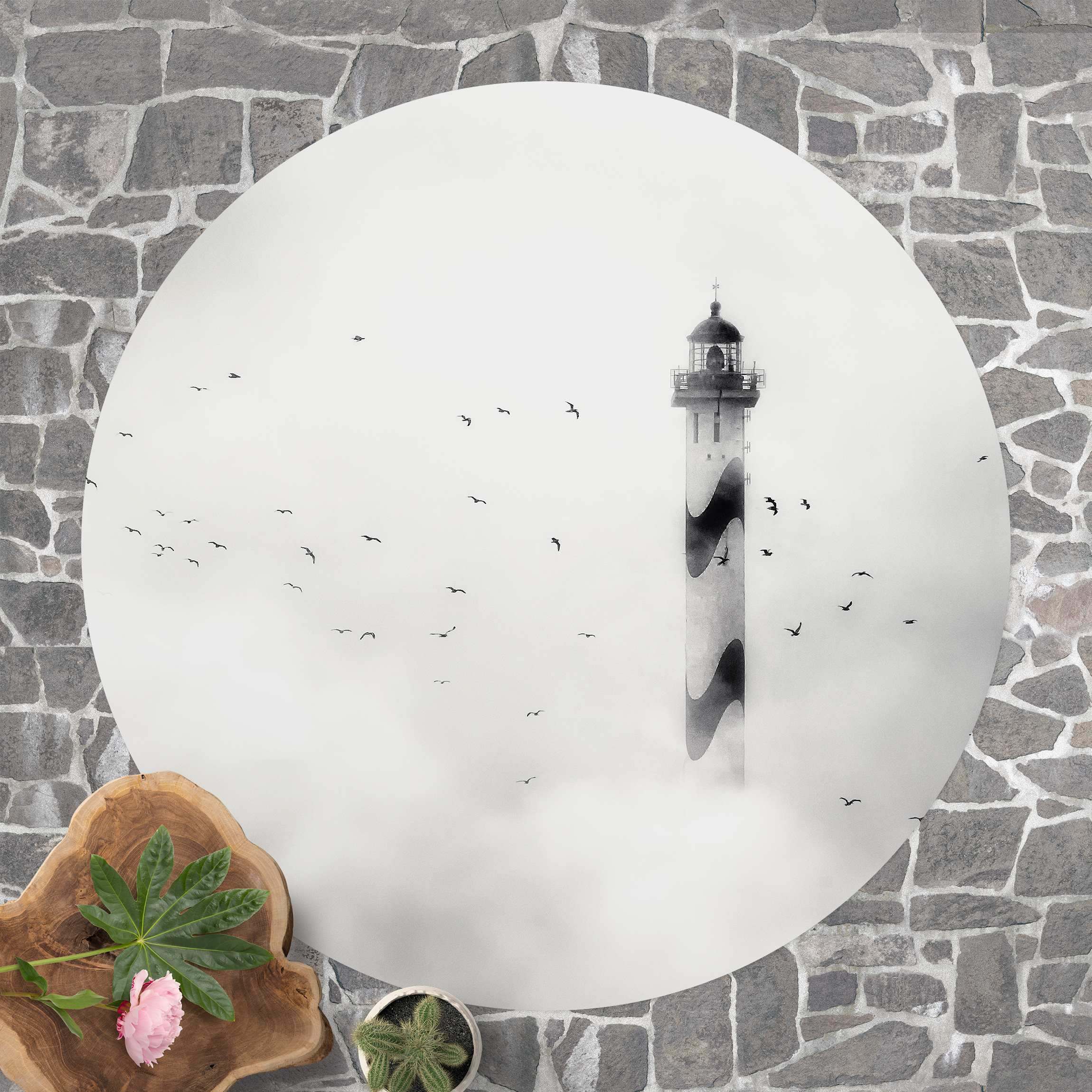 Runder Vinyl-Teppich Leuchtturm im Nebel