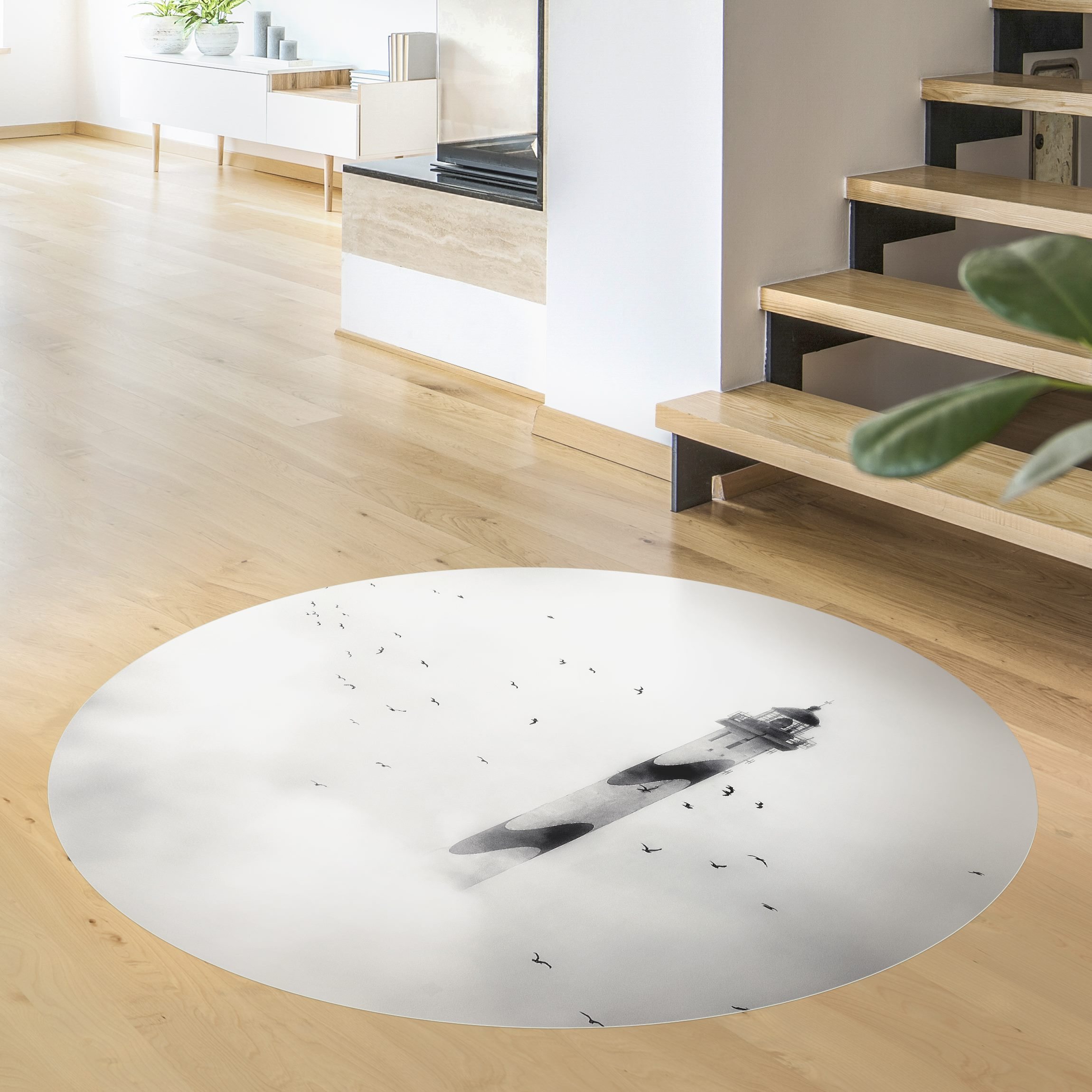 Runder Vinyl-Teppich Leuchtturm im Nebel