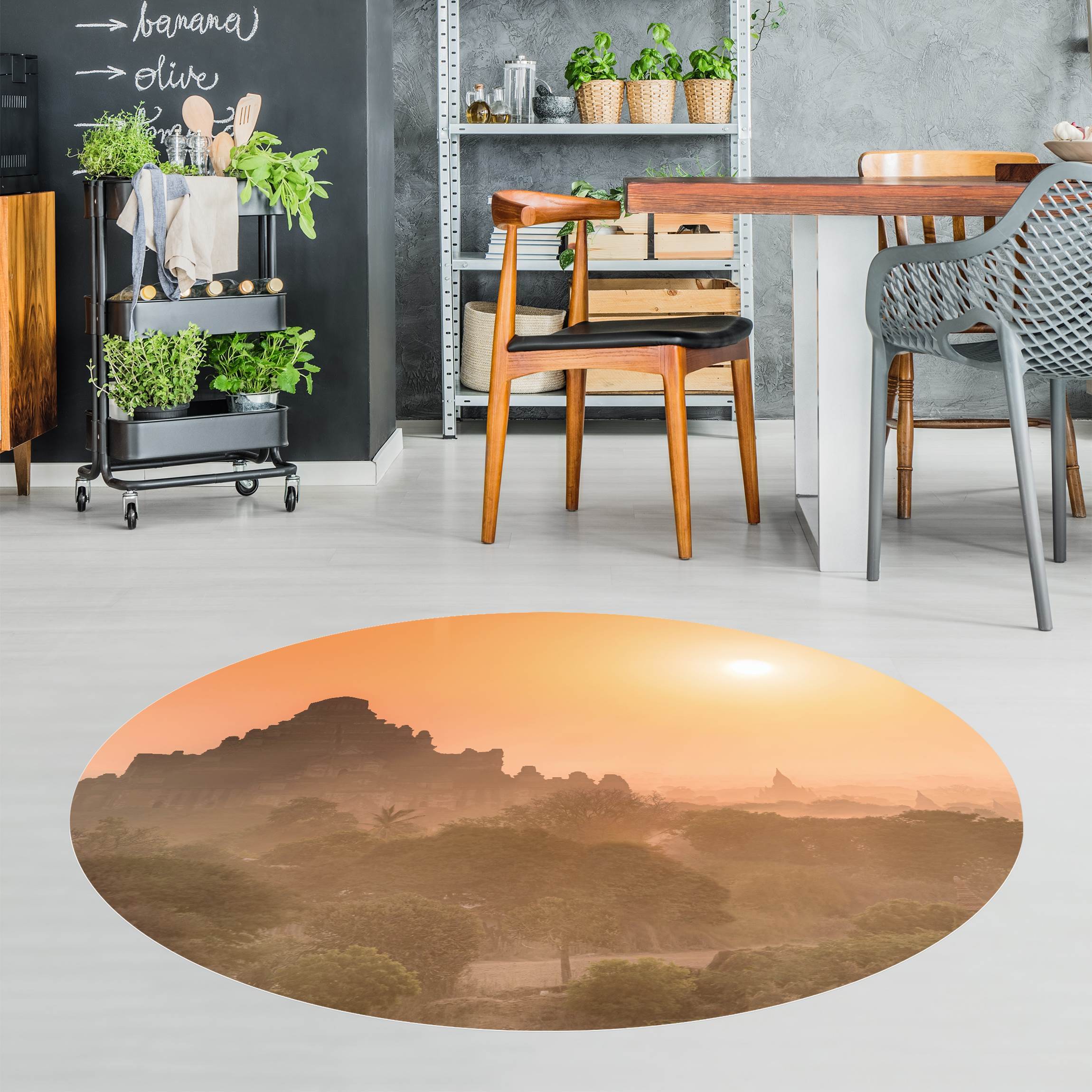 Runder Vinyl-Teppich Lichtdurchflutete Tempelanlage