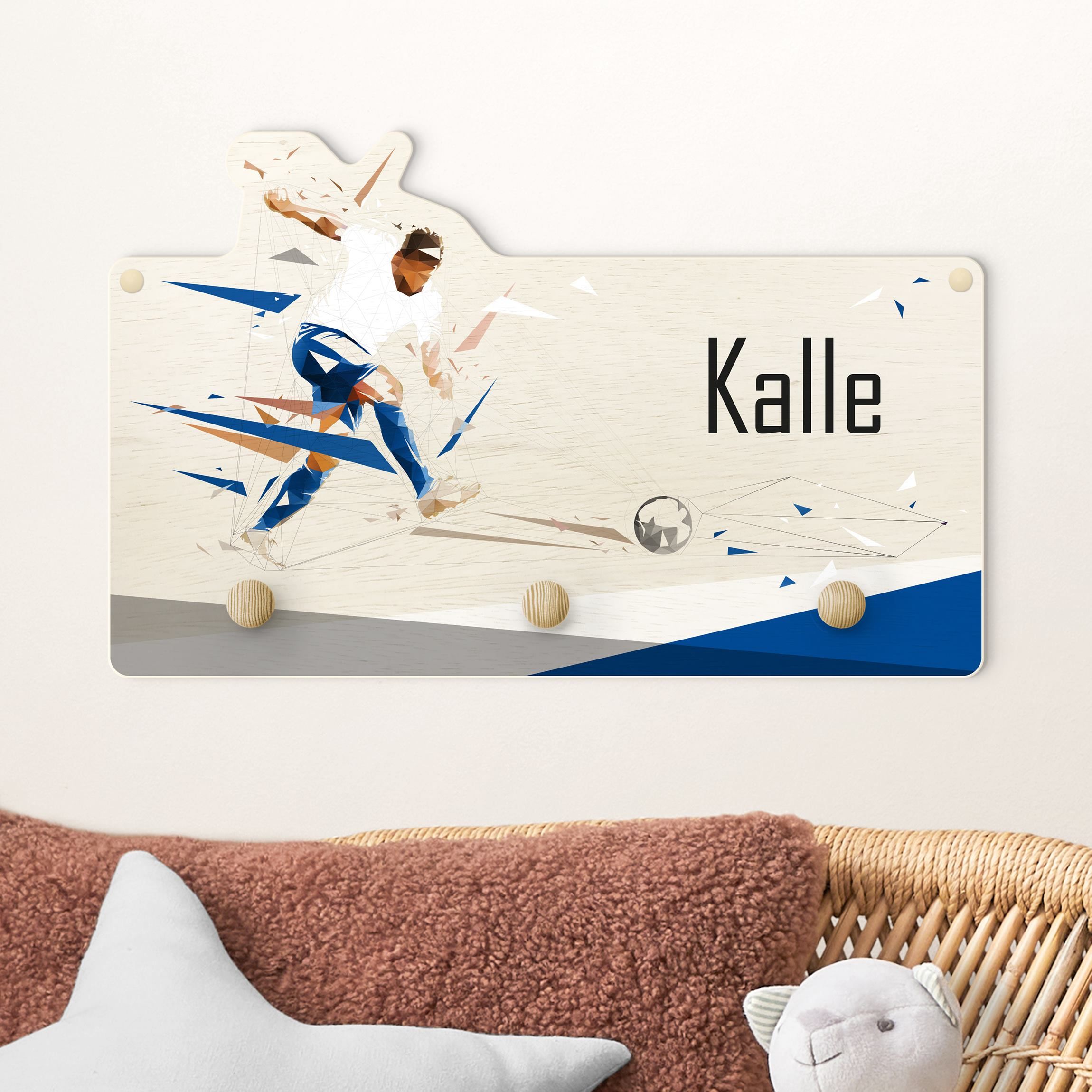 Kindergarderobe Holz mit Namen Lieblingsverein Weiß Blau mit Wunschname