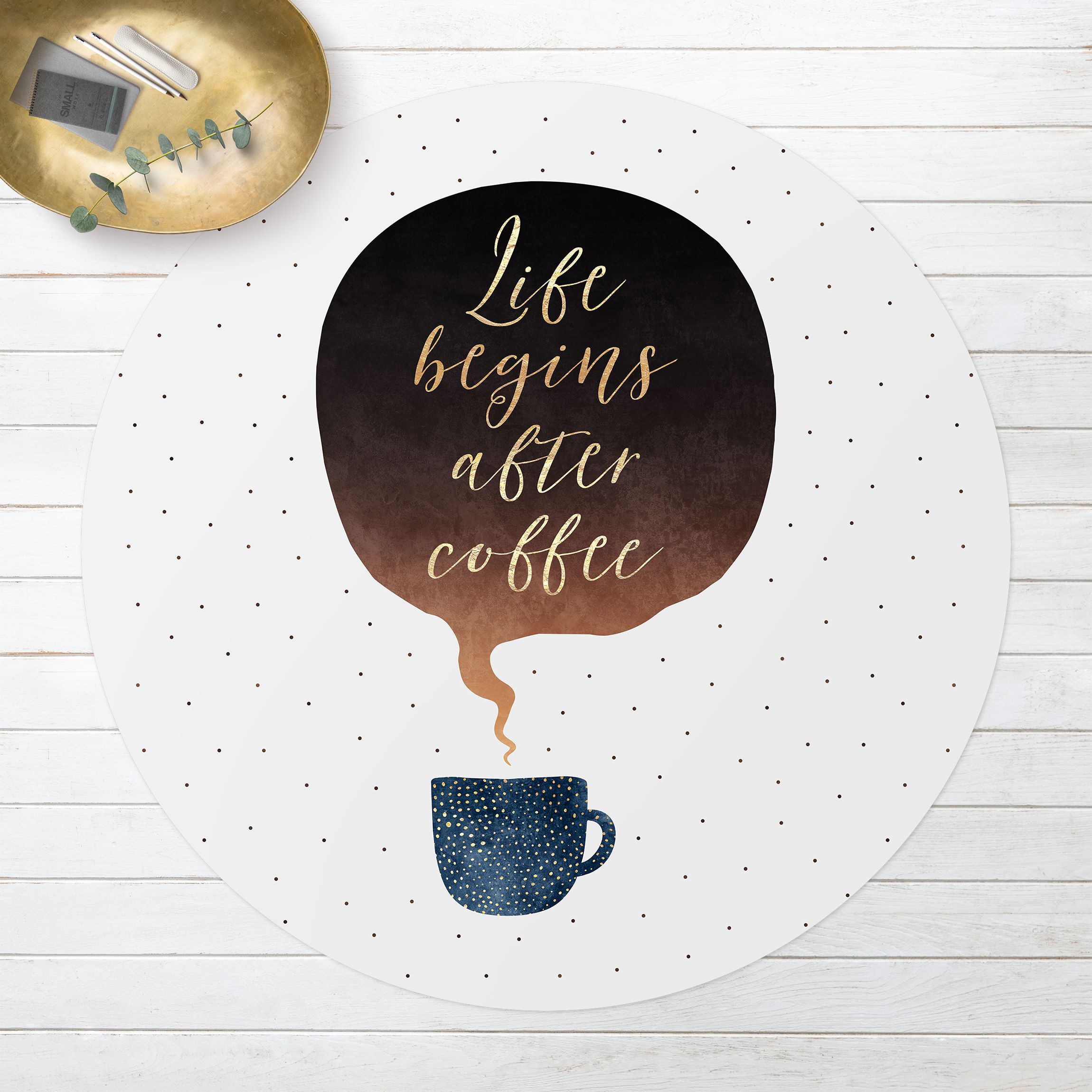 Runder Vinyl-Teppich Life Begins After Coffee Punkte