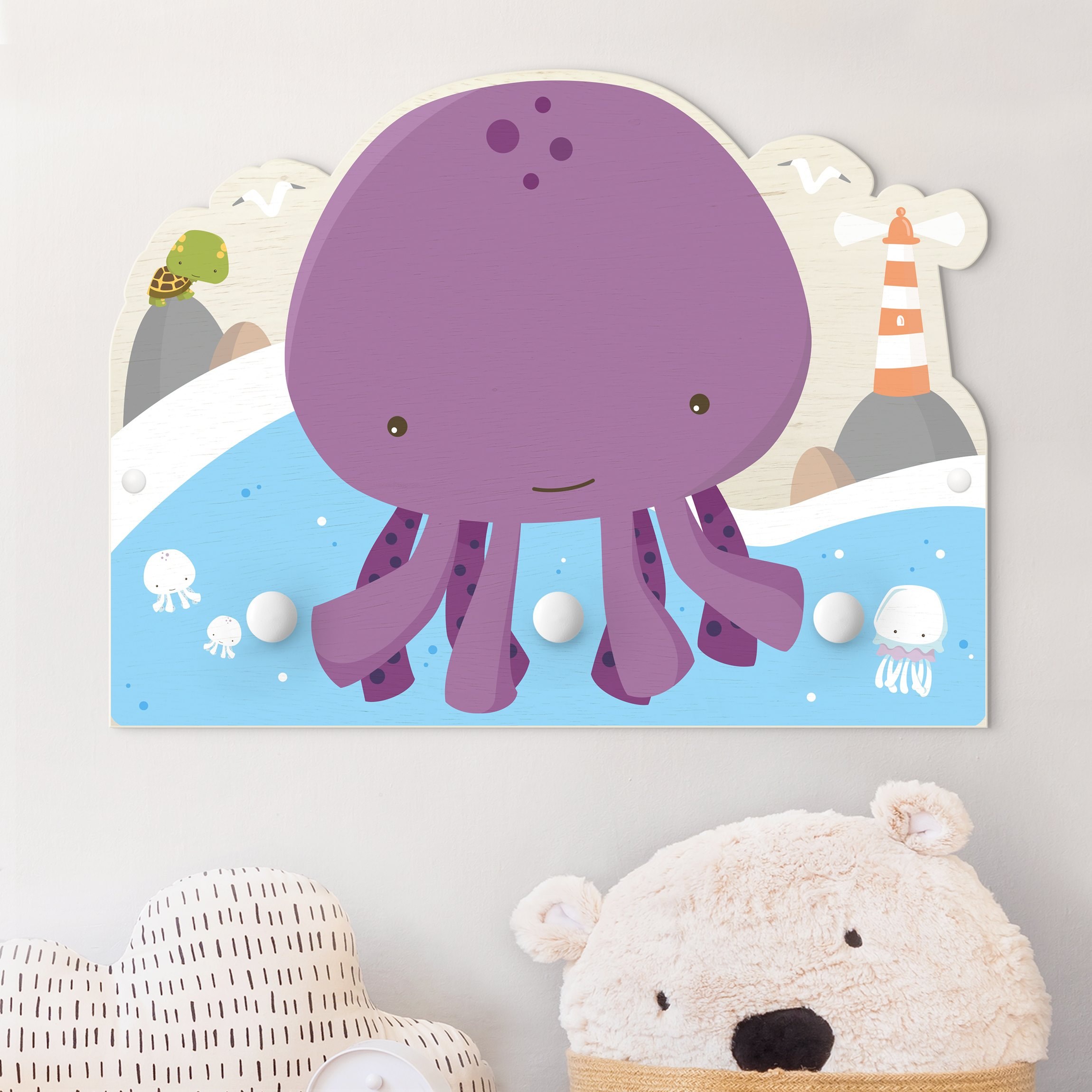 Kindergarderobe Holz Lila Baby Tintenfisch