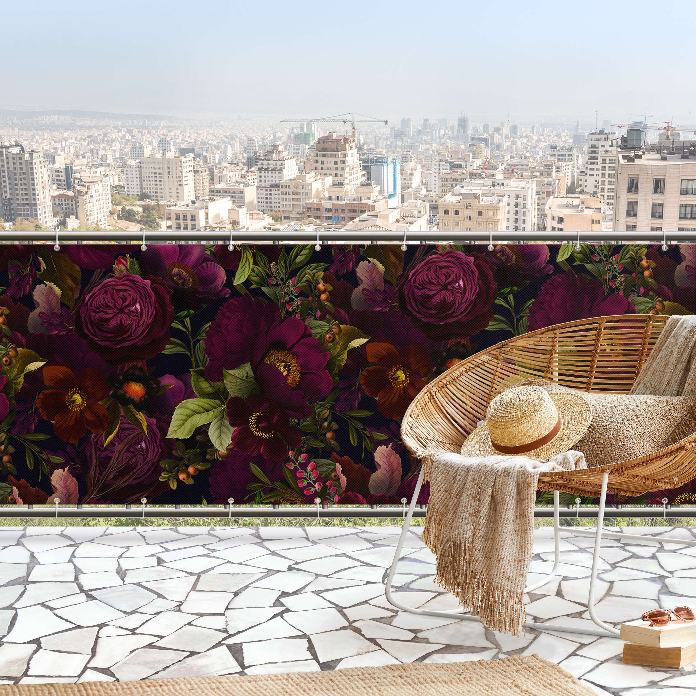 Balkon Sichtschutz Lila Blüten Dunkel