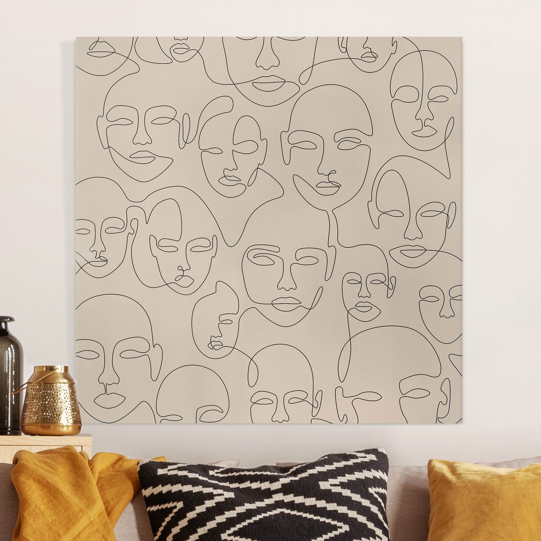 Leinwandbild Line Art - Beauty Portraits in Beige