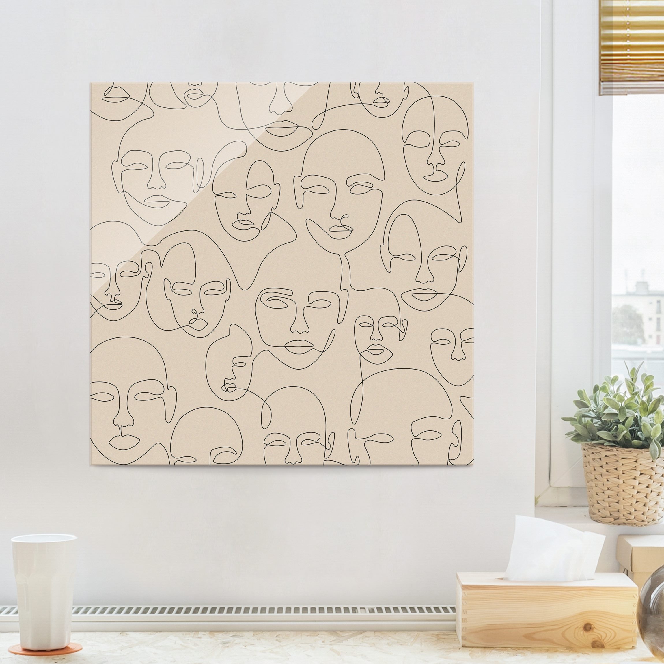 Glasbild Line Art - Beauty Portraits in Beige