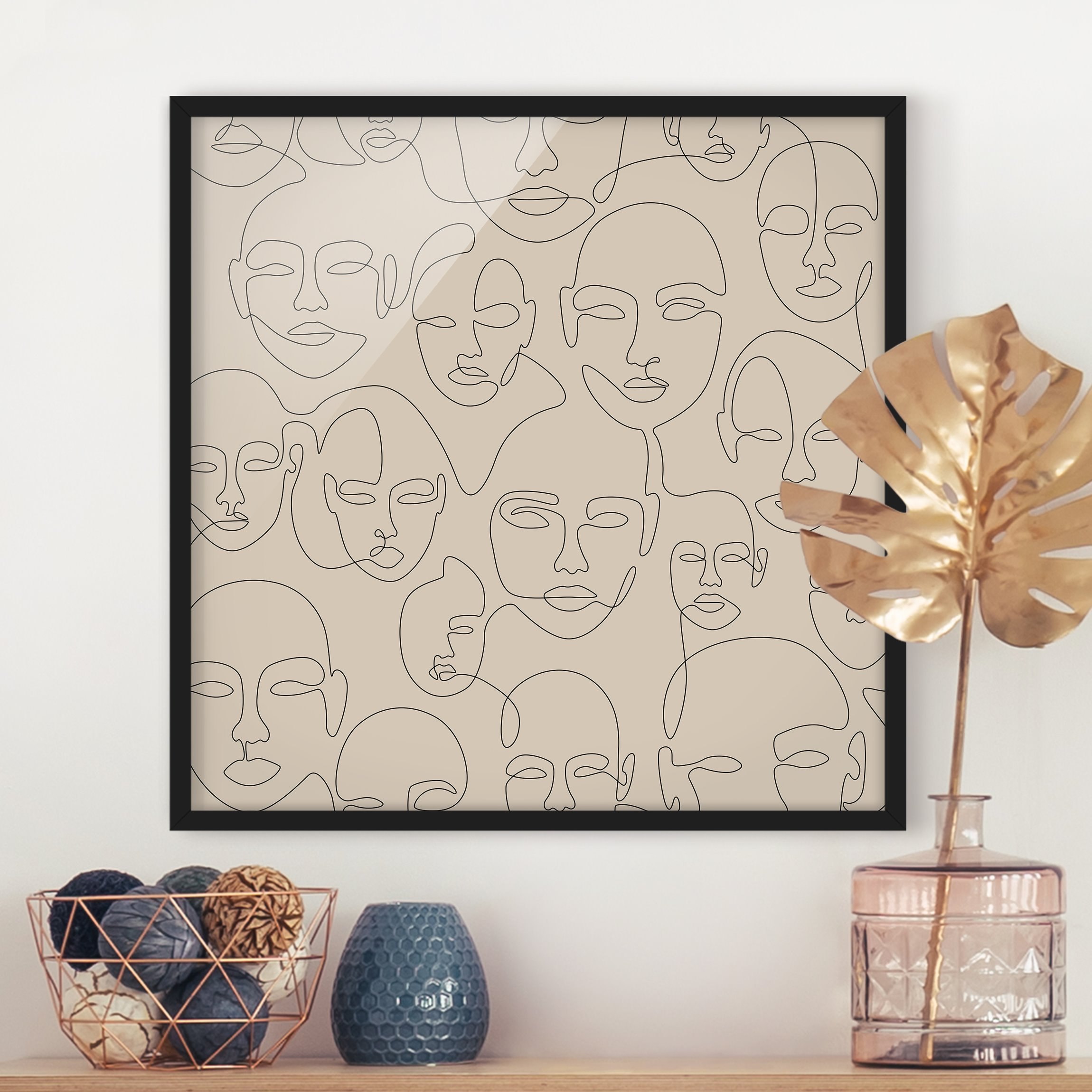 Bild mit Rahmen Line Art - Beauty Portraits in Beige