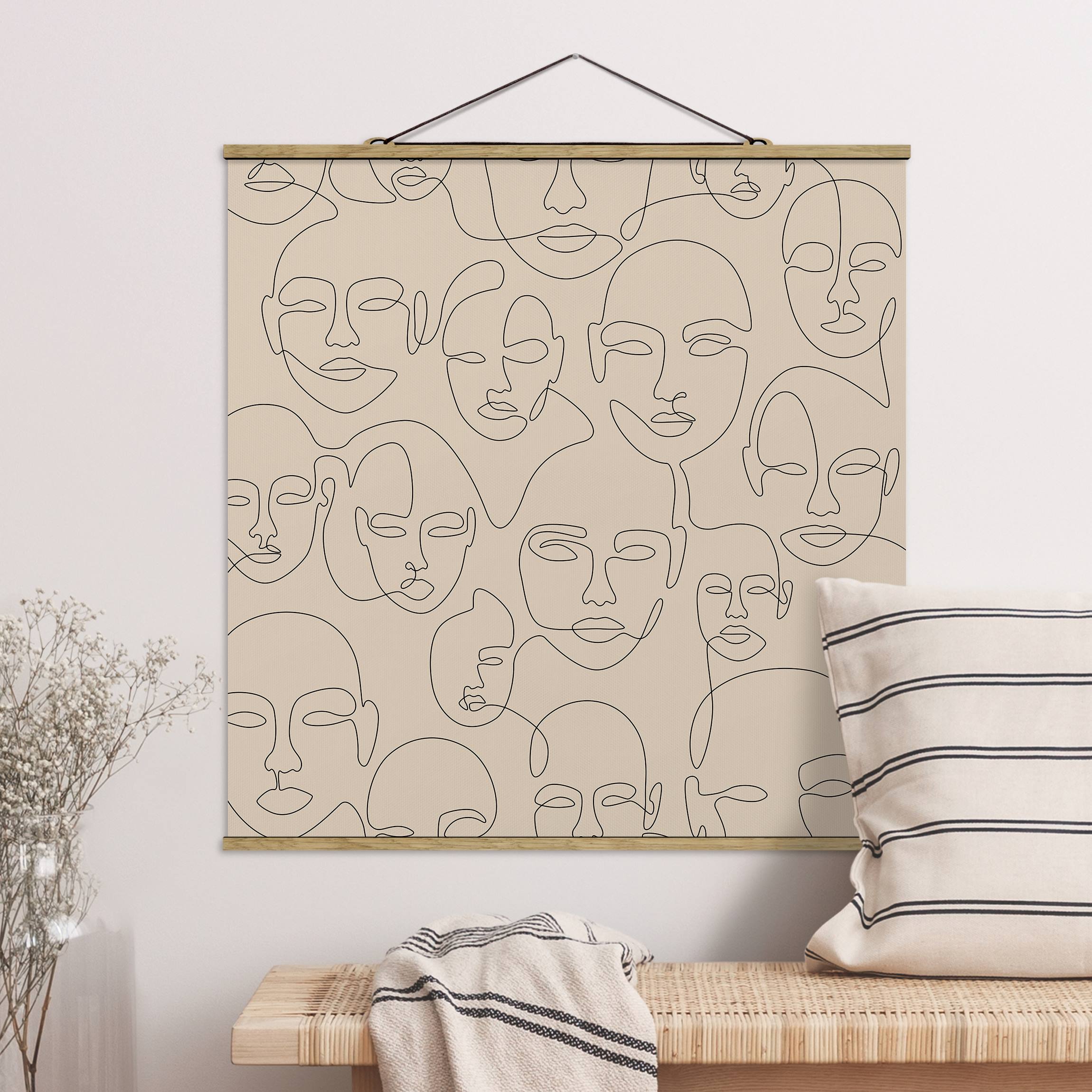 Stoffbild Line Art - Beauty Portraits in Beige