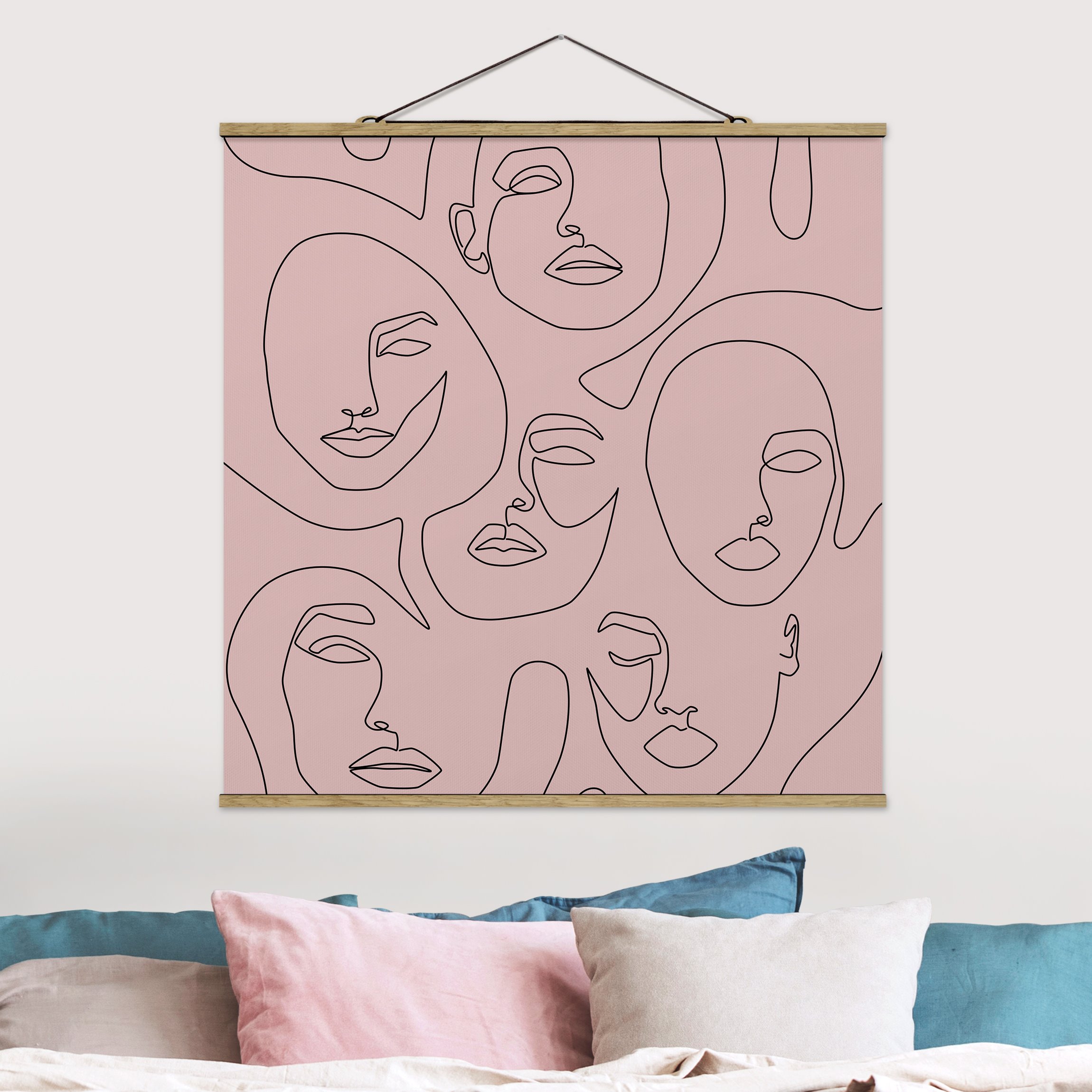 Stoffbild Line Art - Beauty Portraits in Blush Rose