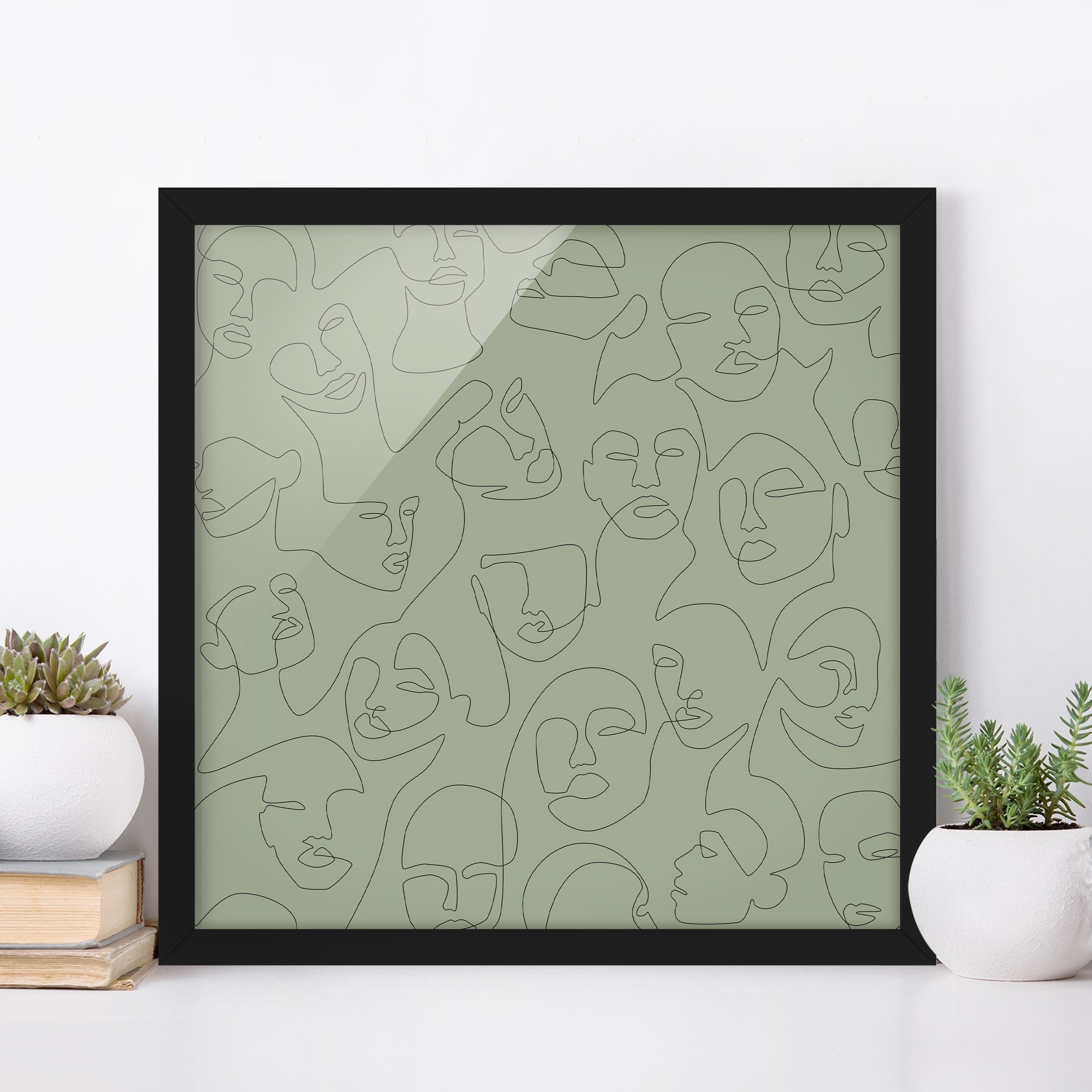 Bild mit Rahmen Line Art - Beauty Portraits in Grün