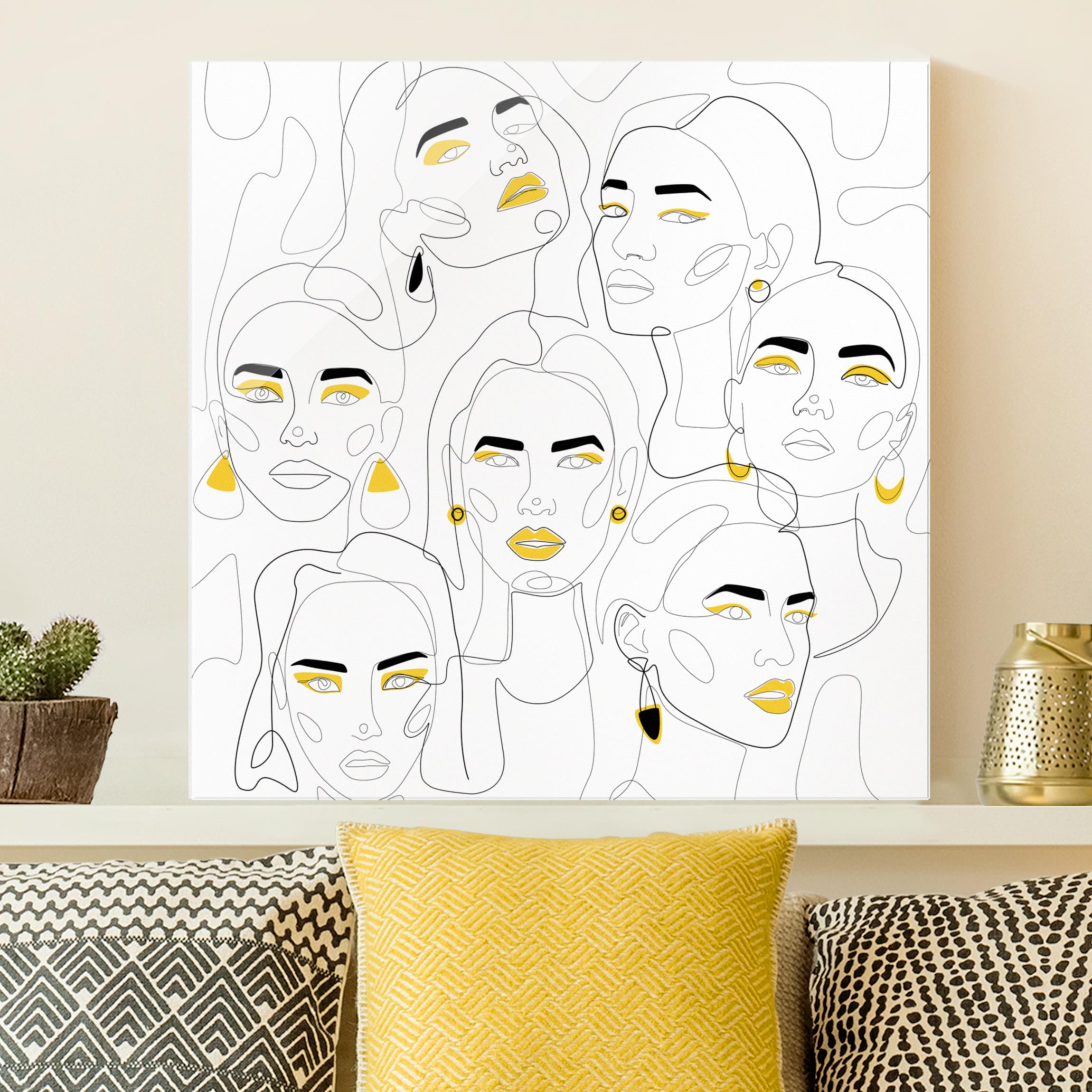 Glasbild Line Art - Beauty Portraits in Lemon