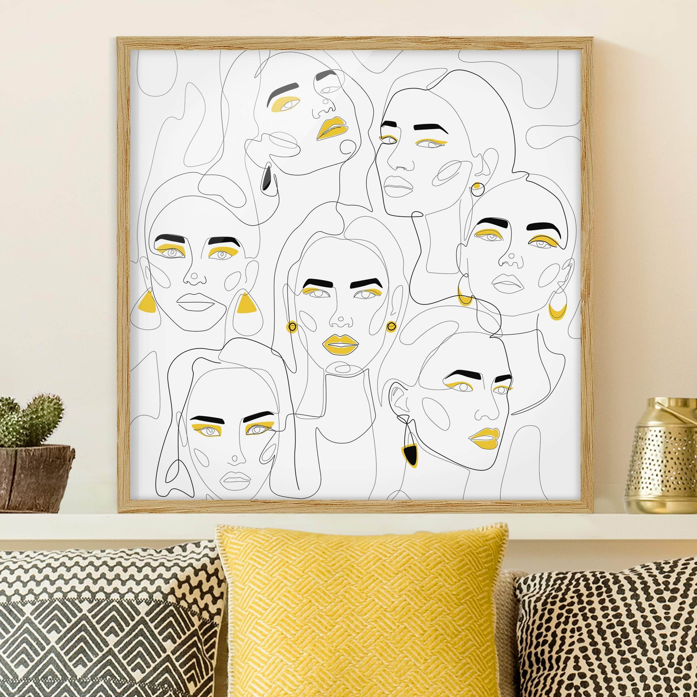 Bild mit Rahmen Line Art - Beauty Portraits in Lemon