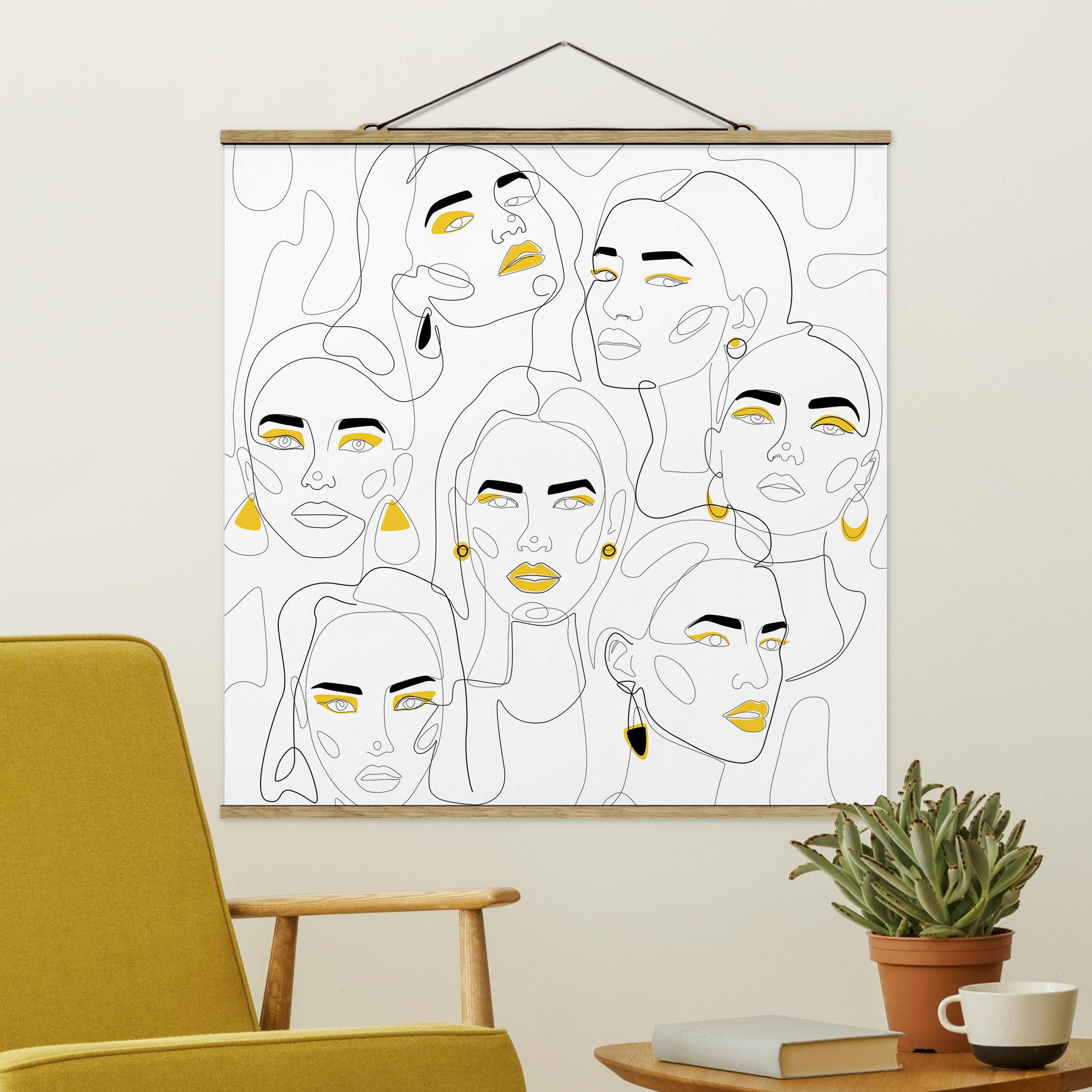Stoffbild mit Posterleisten Line Art - Beauty Portraits in Lemon