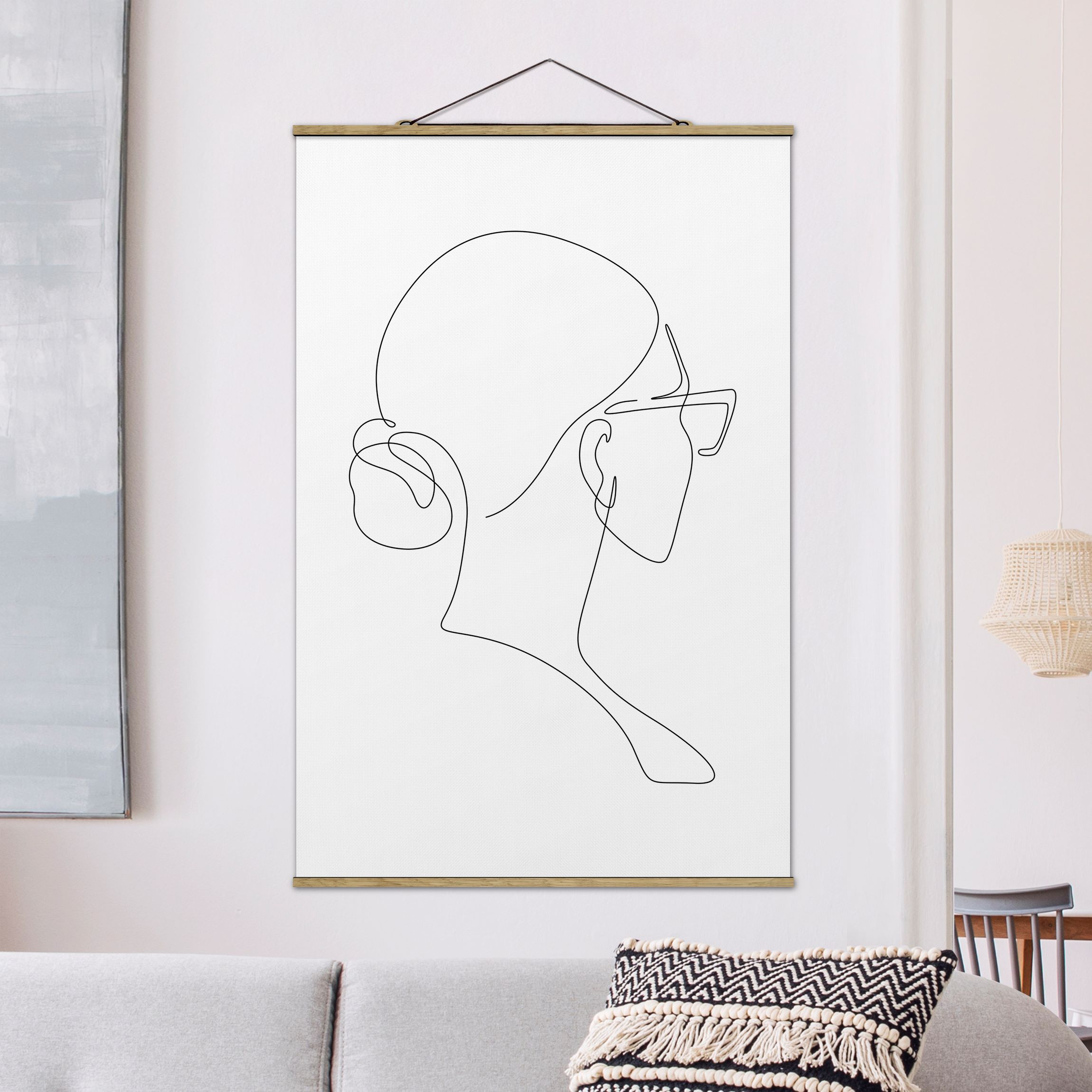 Stoffbild mit Posterleisten Line Art - Brille