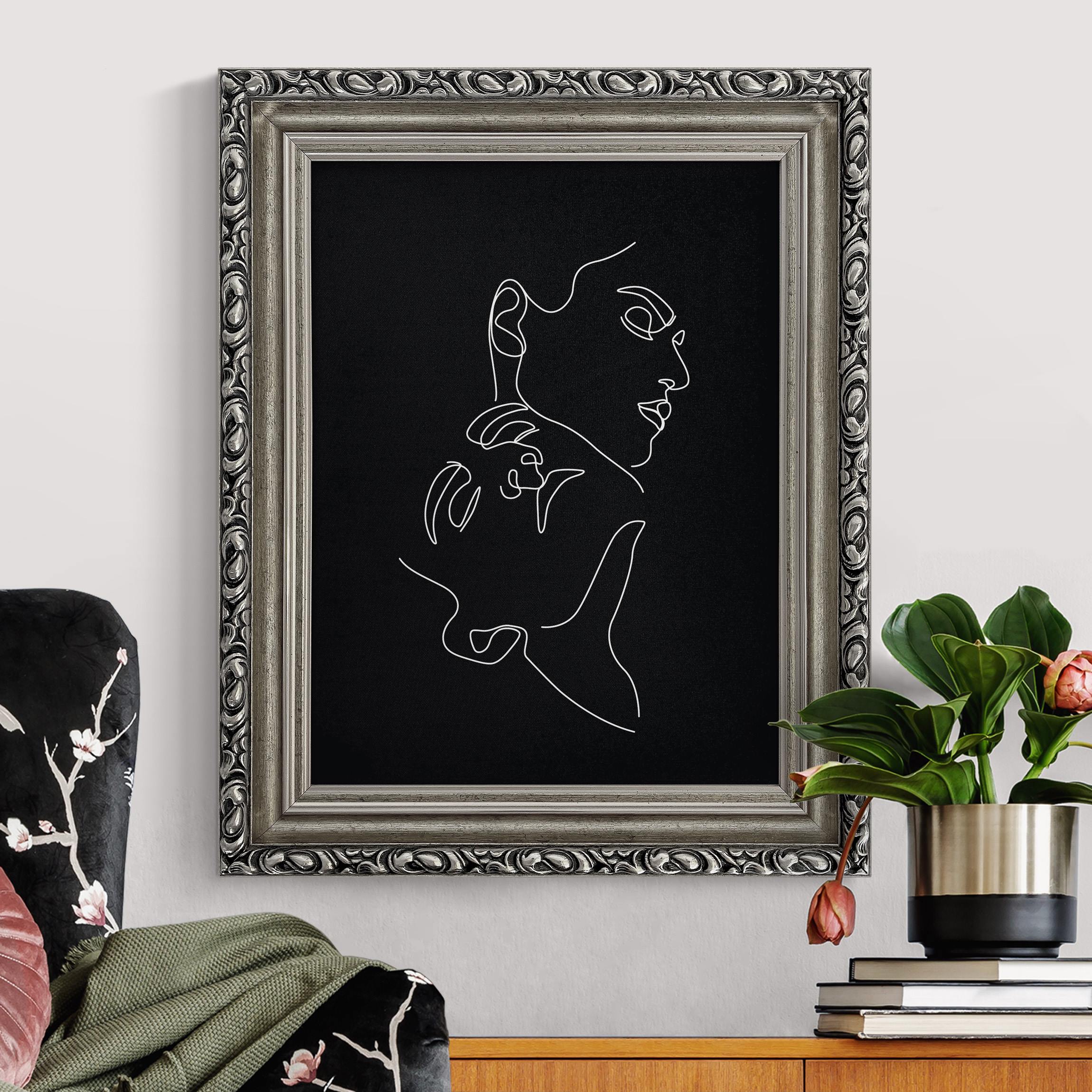Leinwandbild mit Barockrahmen Line Art Frauen Gesichter Schwarz