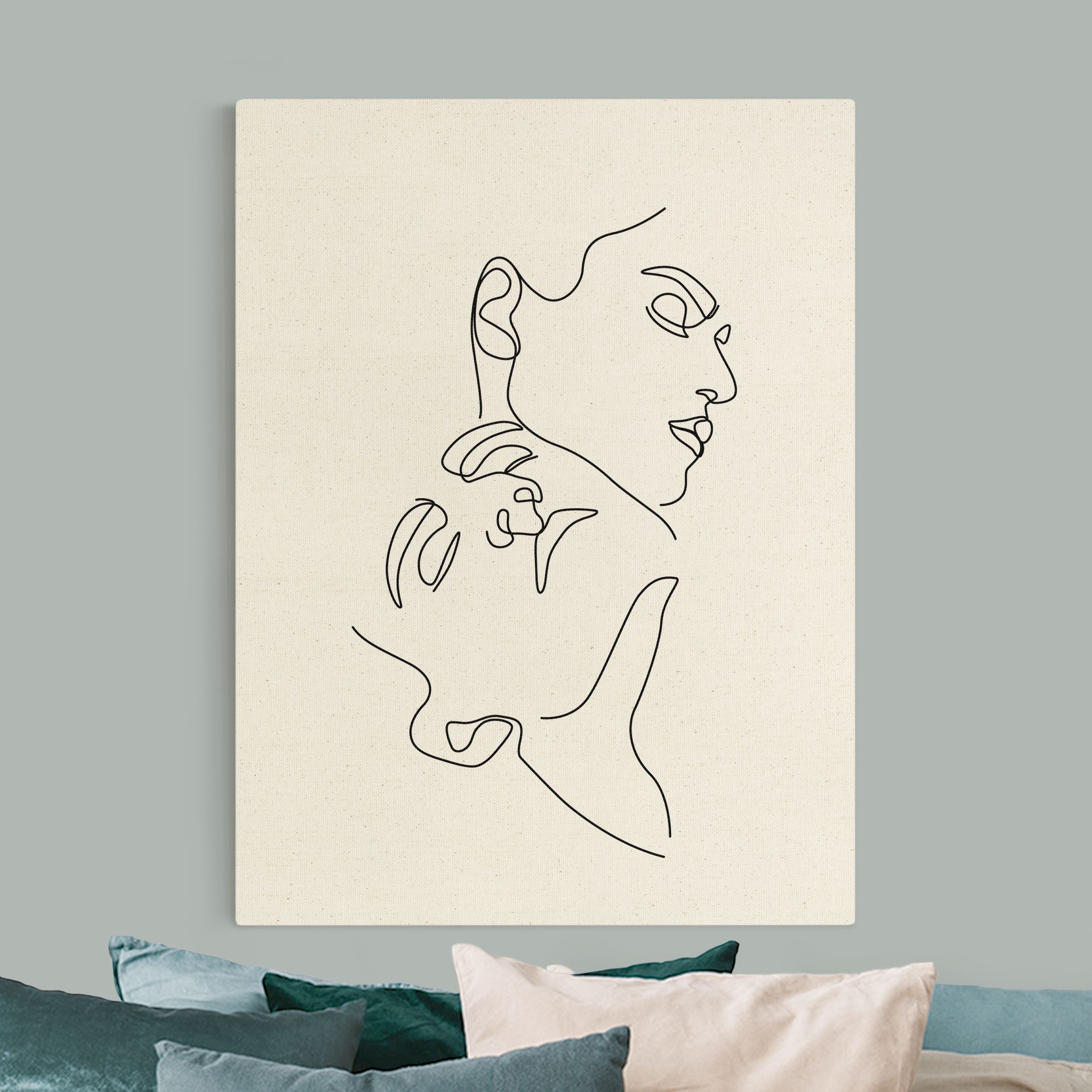 Leinwandbild auf Naturcanvas Line Art Frauen Gesichter Weiß