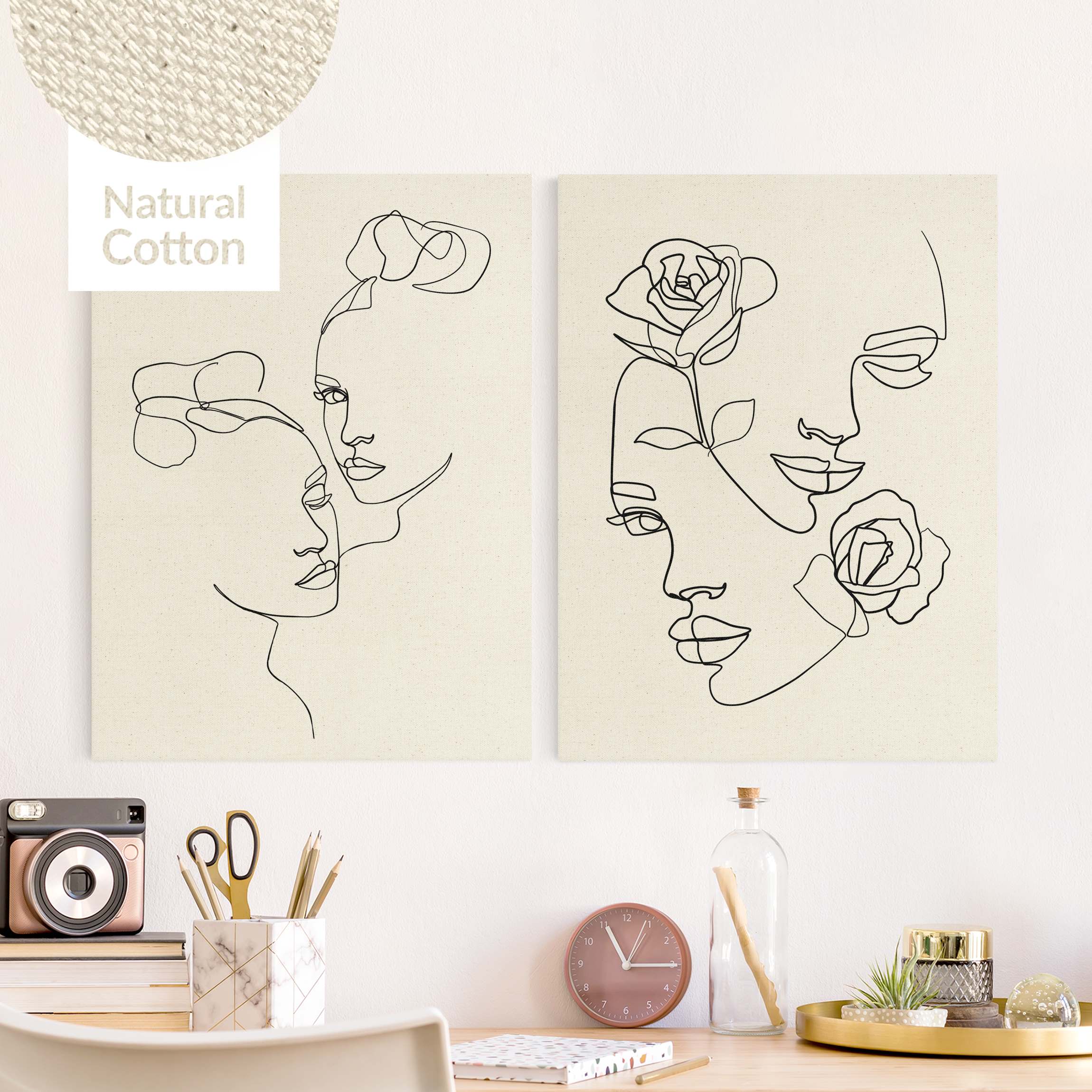 2-teiliges Leinwandbild Line Art Gesichter Frauen