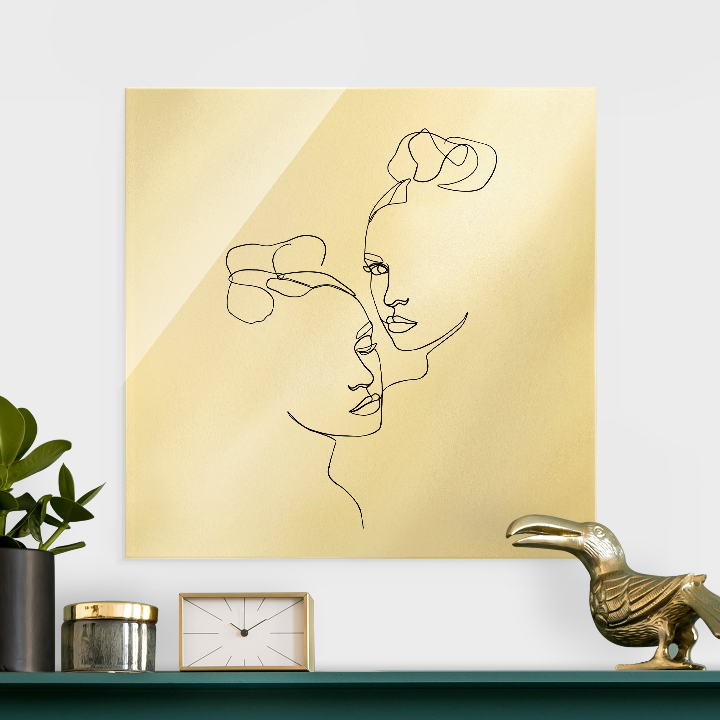 Glasbild Line Art Gesichter Frauen Schwarz Weiß