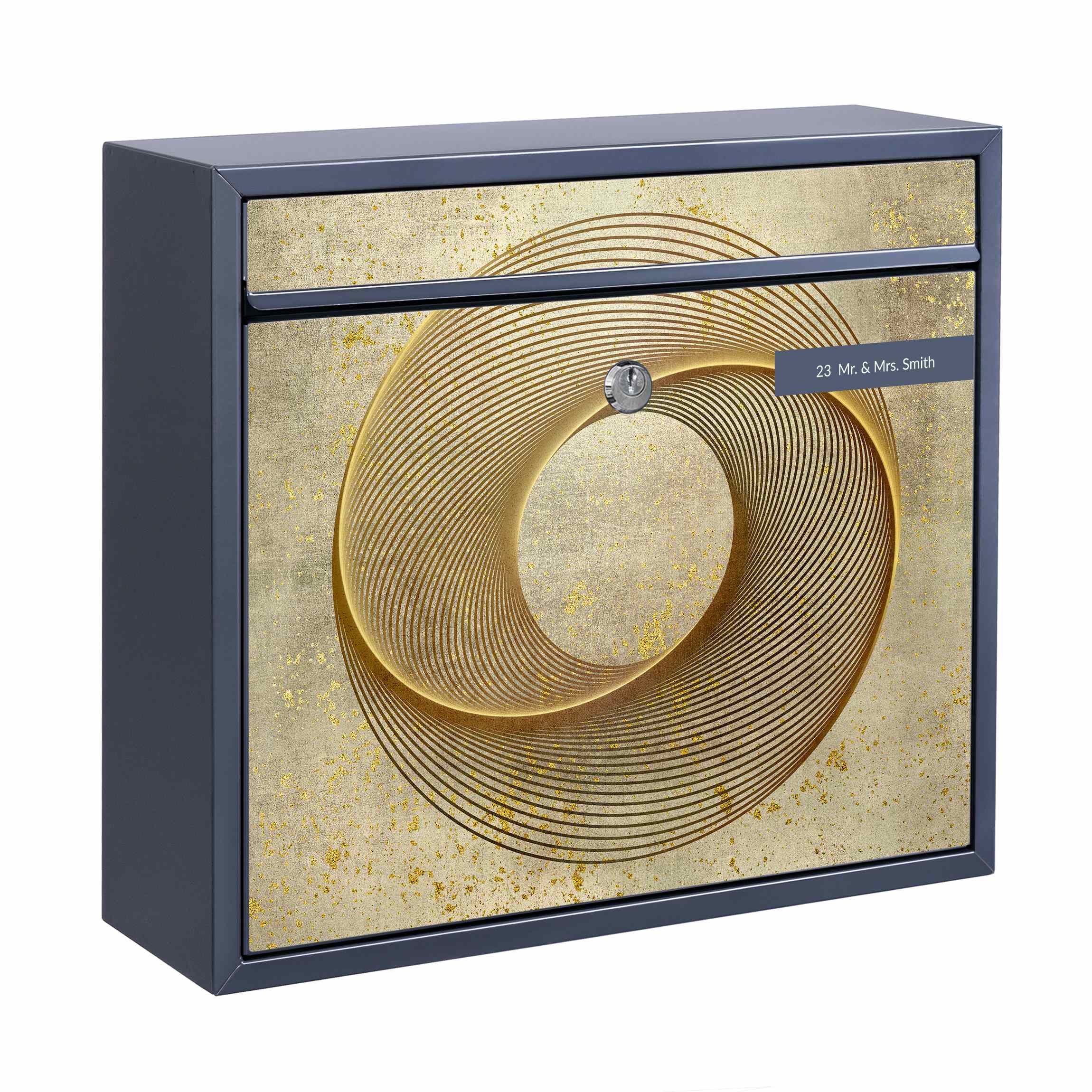 Briefkasten mit eigenem Text Line Art Kreisspirale Gold