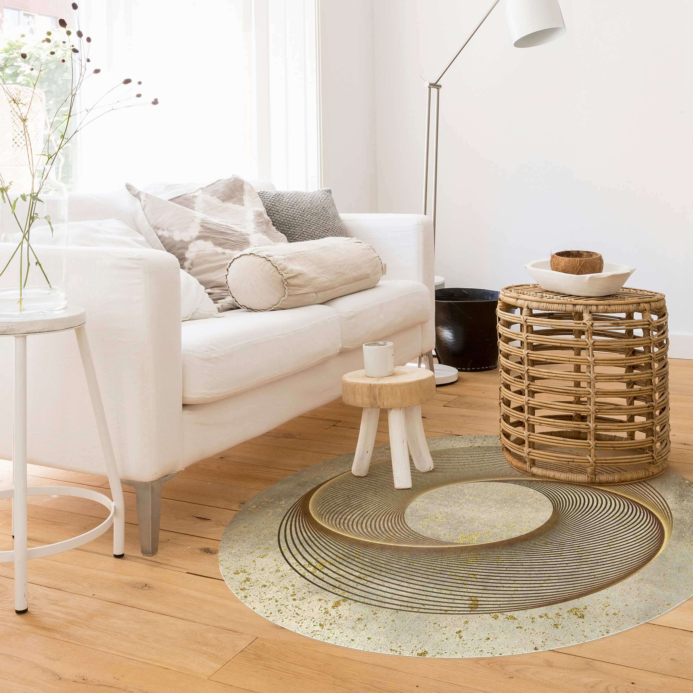 Runder Vinyl-Teppich Line Art Kreisspirale Gold