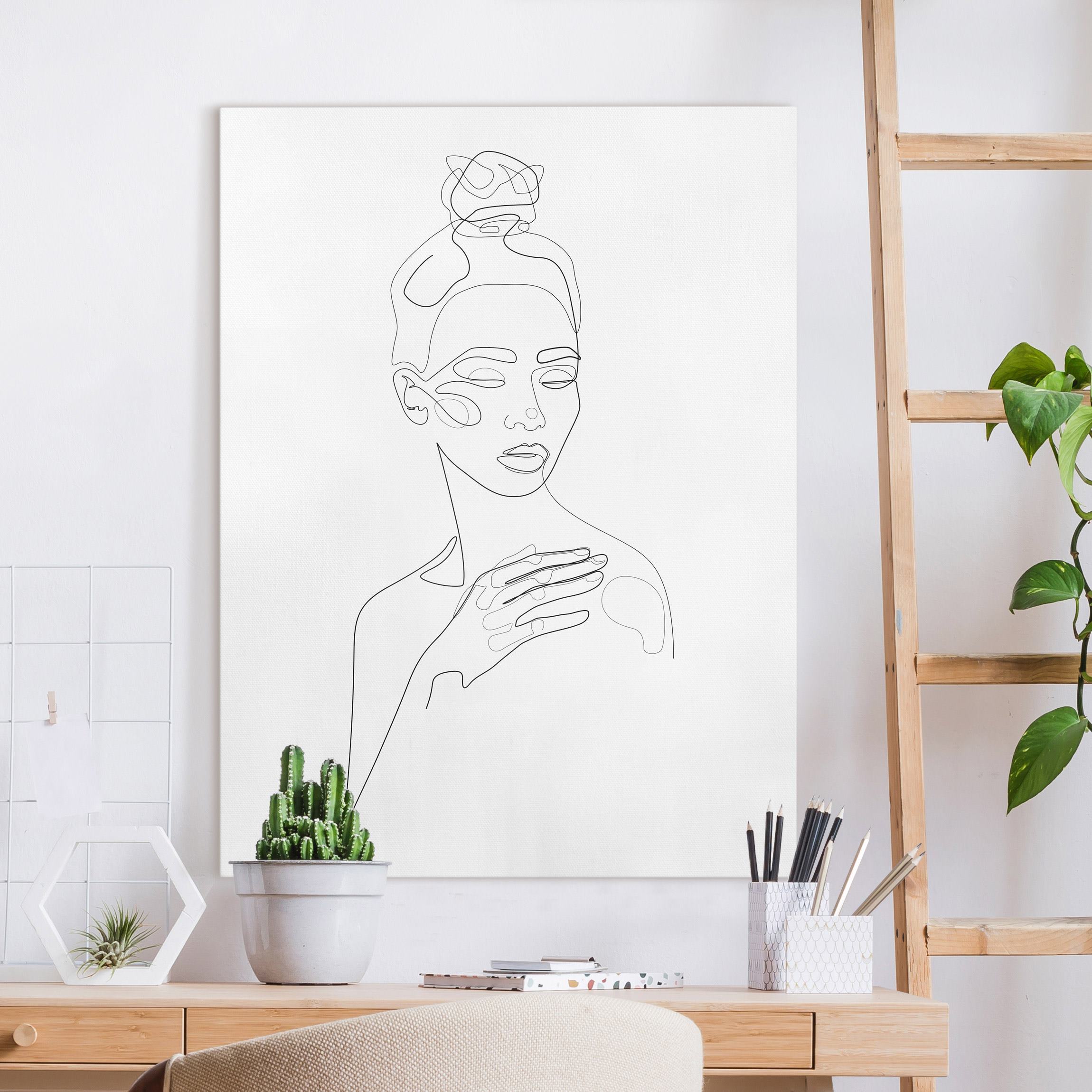 Leinwandbild Line Art Portraits - Messy Beauty