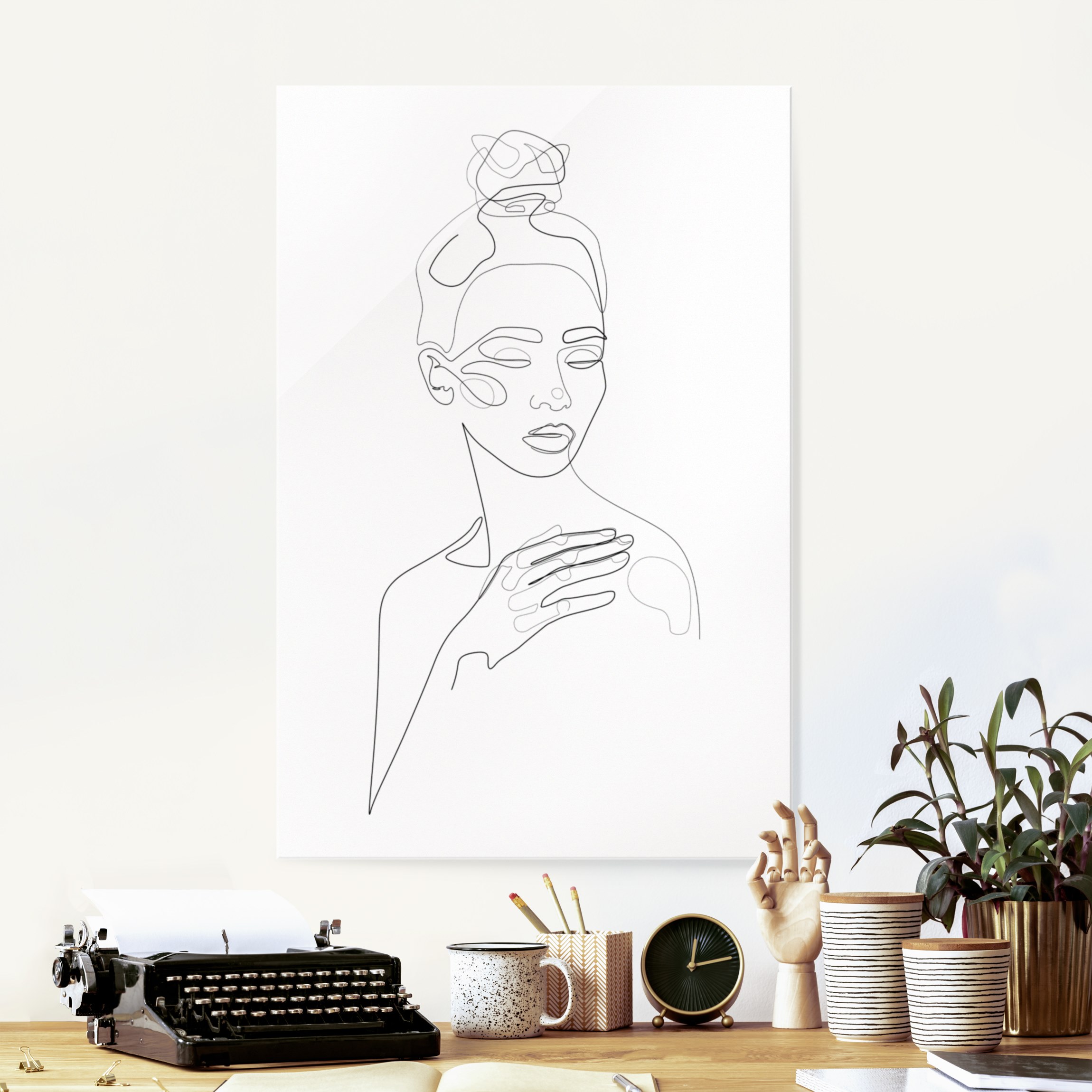 Glasbild Line Art Portraits - Messy Beauty