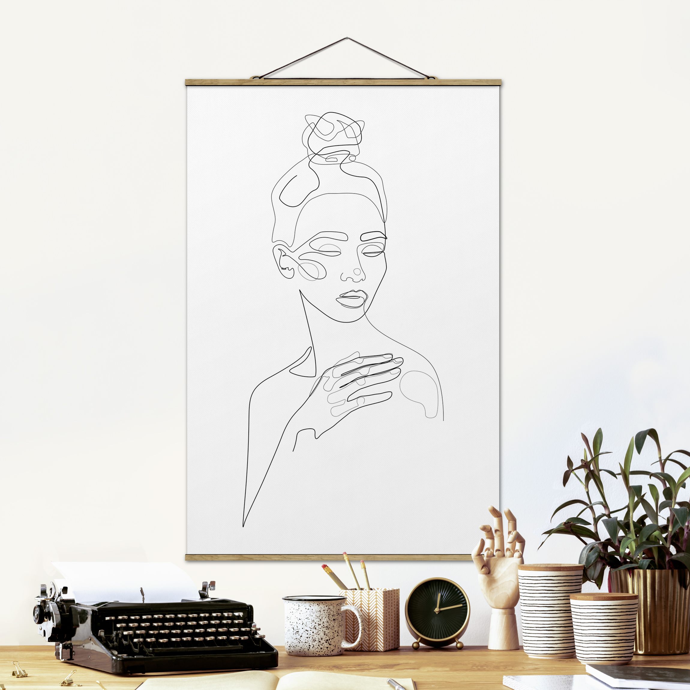 Stoffbild mit Posterleisten Line Art Portraits - Messy Beauty