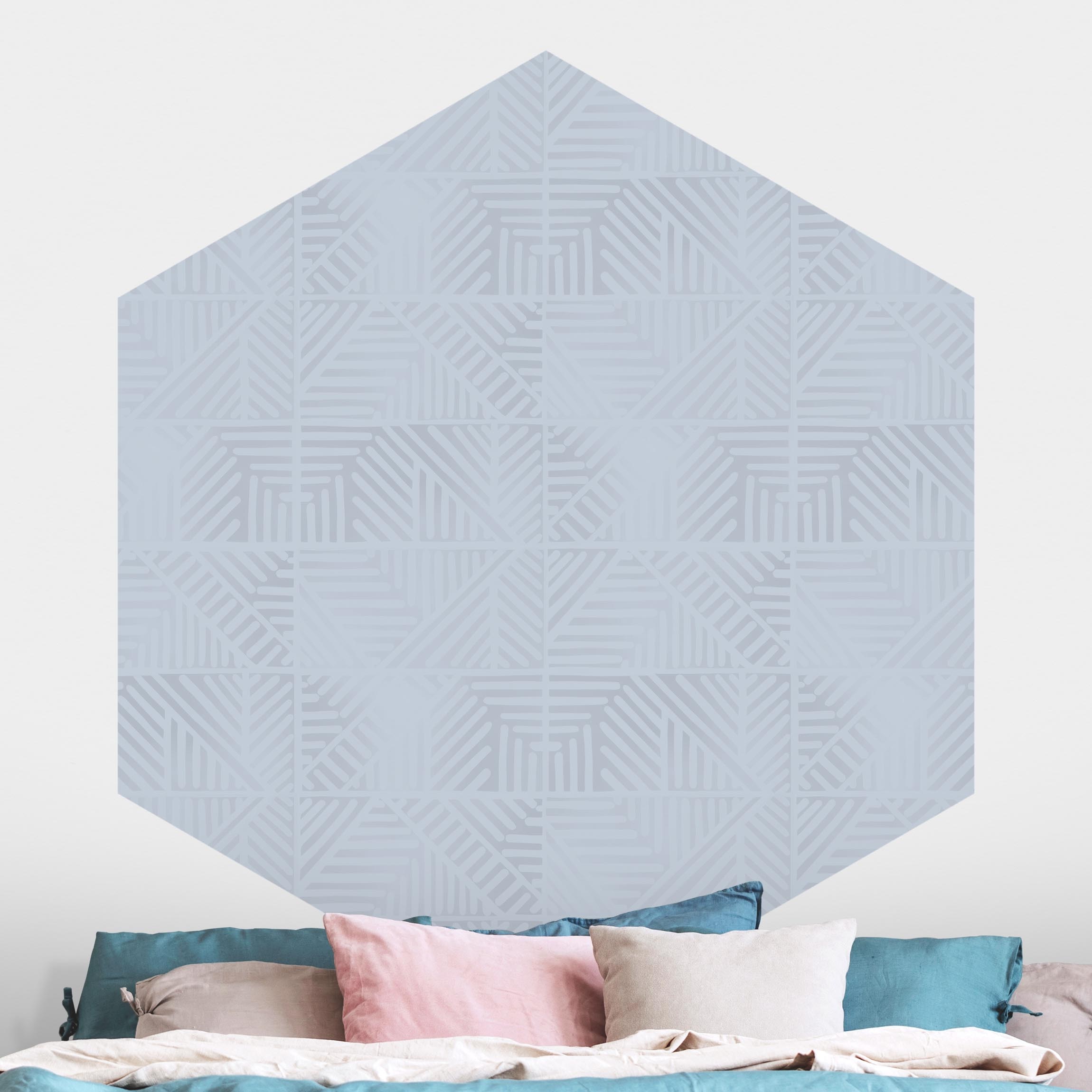 Hexagon Mustertapete selbstklebend Linienmuster Stempel in Blau