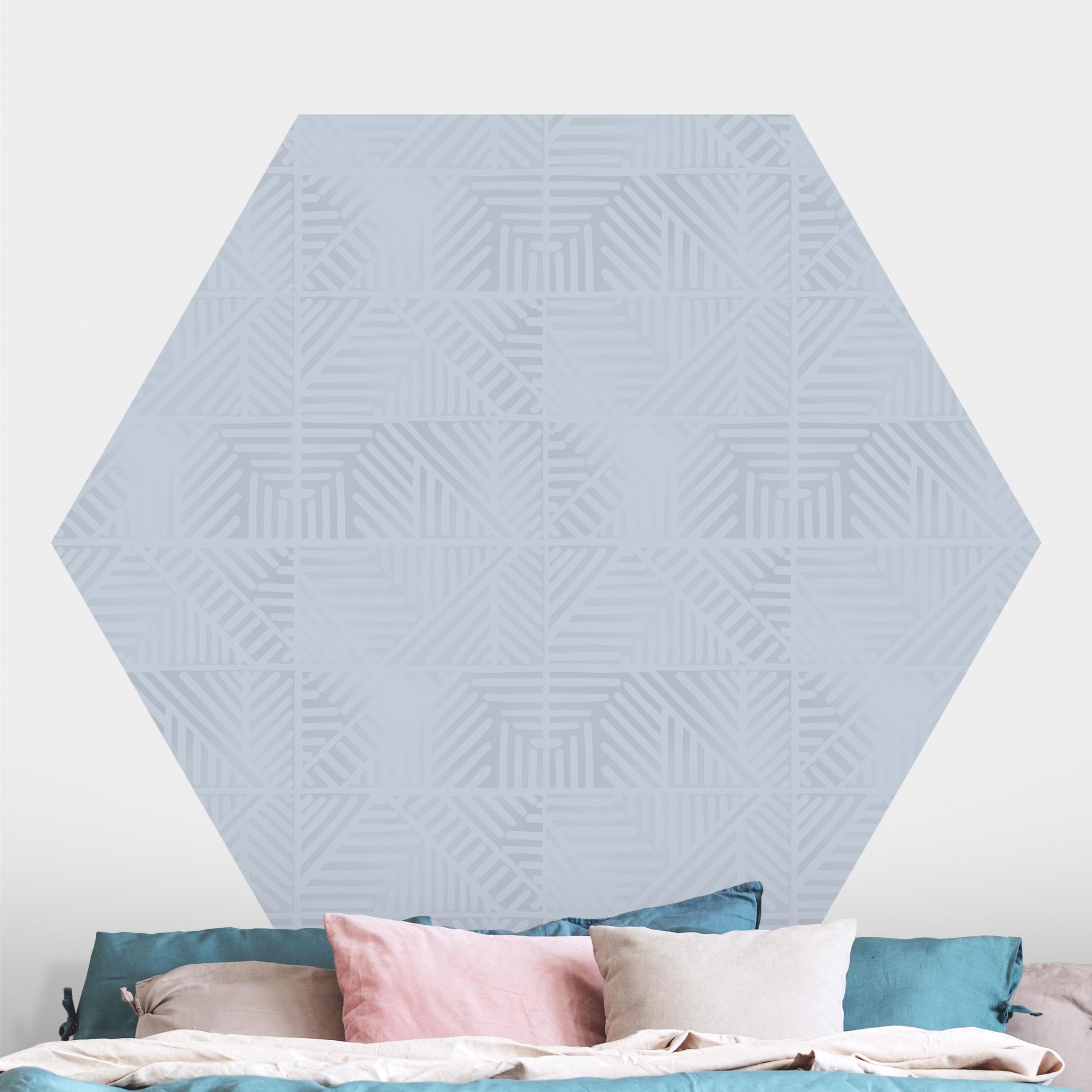 Hexagon Mustertapete selbstklebend Linienmuster Stempel in Blau
