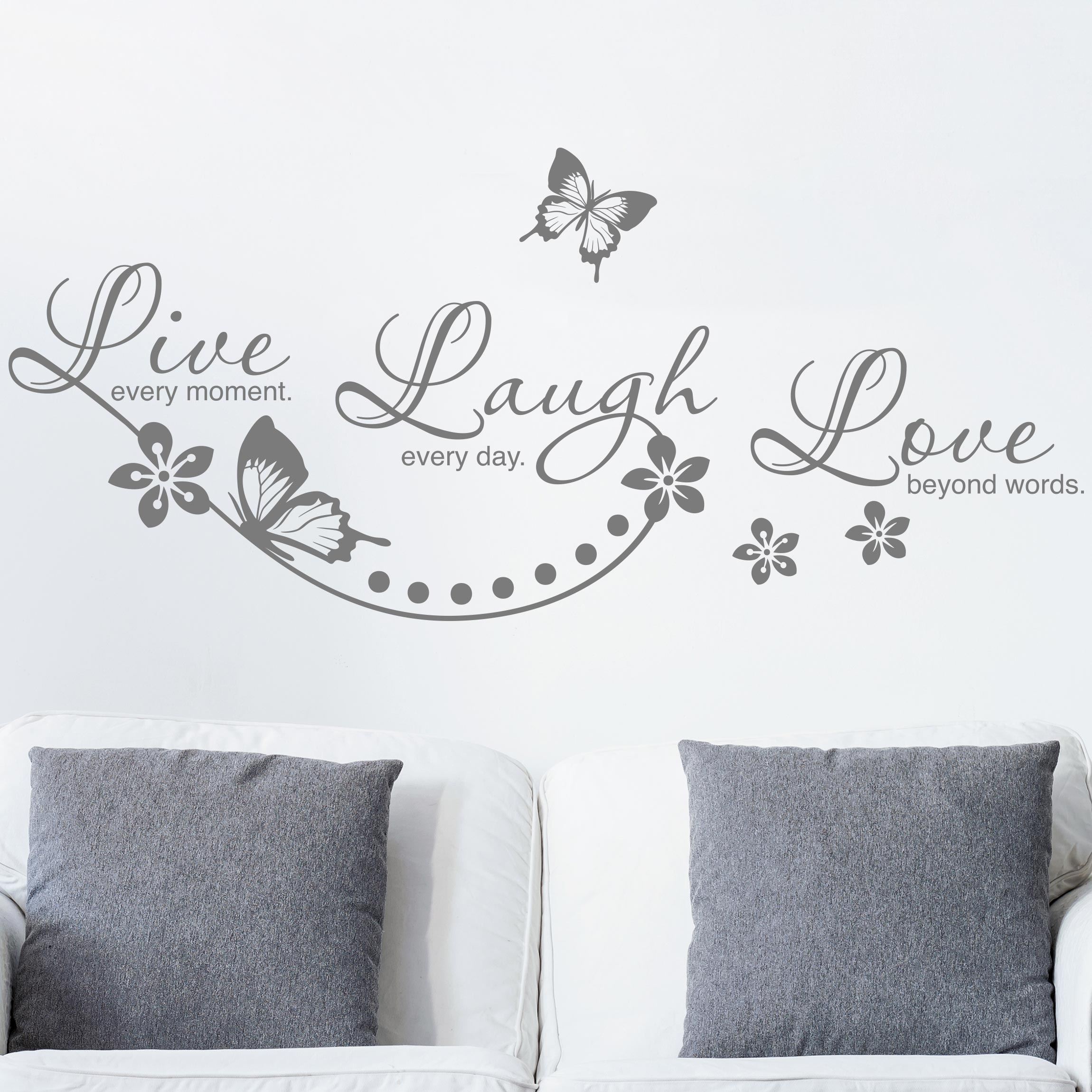 Wandtattoo Live Laugh Love Blumen & Schmetterlinge