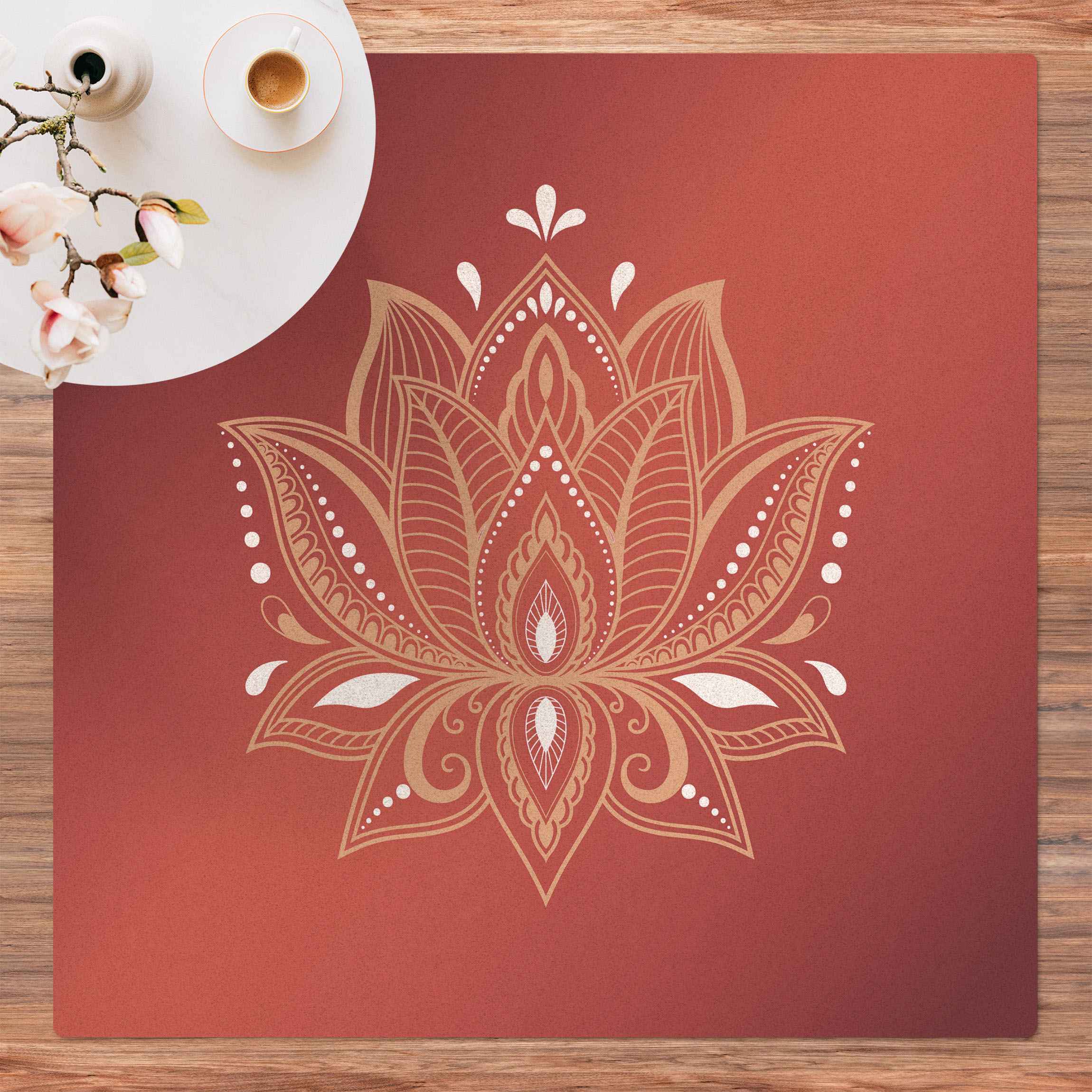 Kork-Teppich Lotus Illustration Altrosa