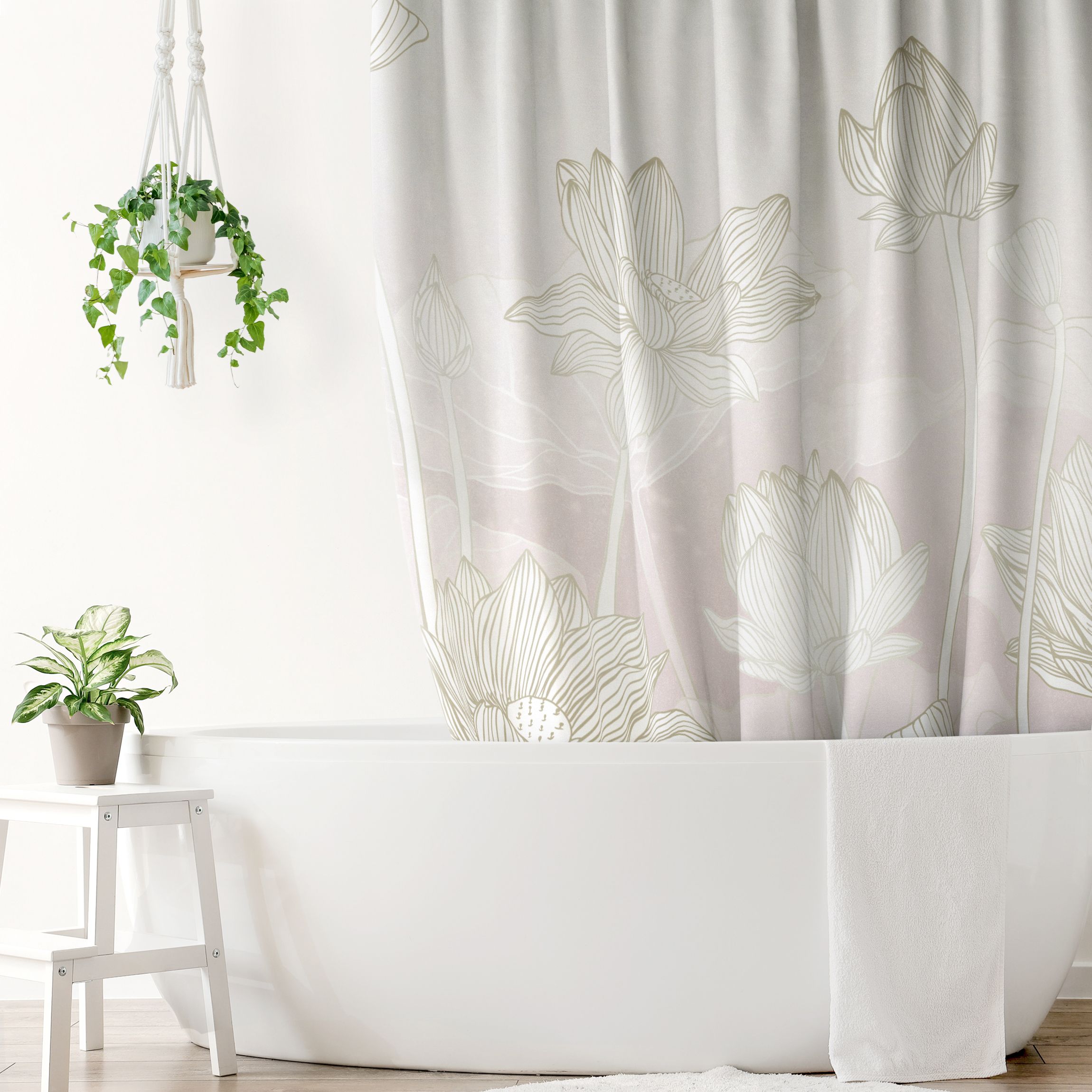 Duschvorhang Lotus Illustration Gold und Rosa