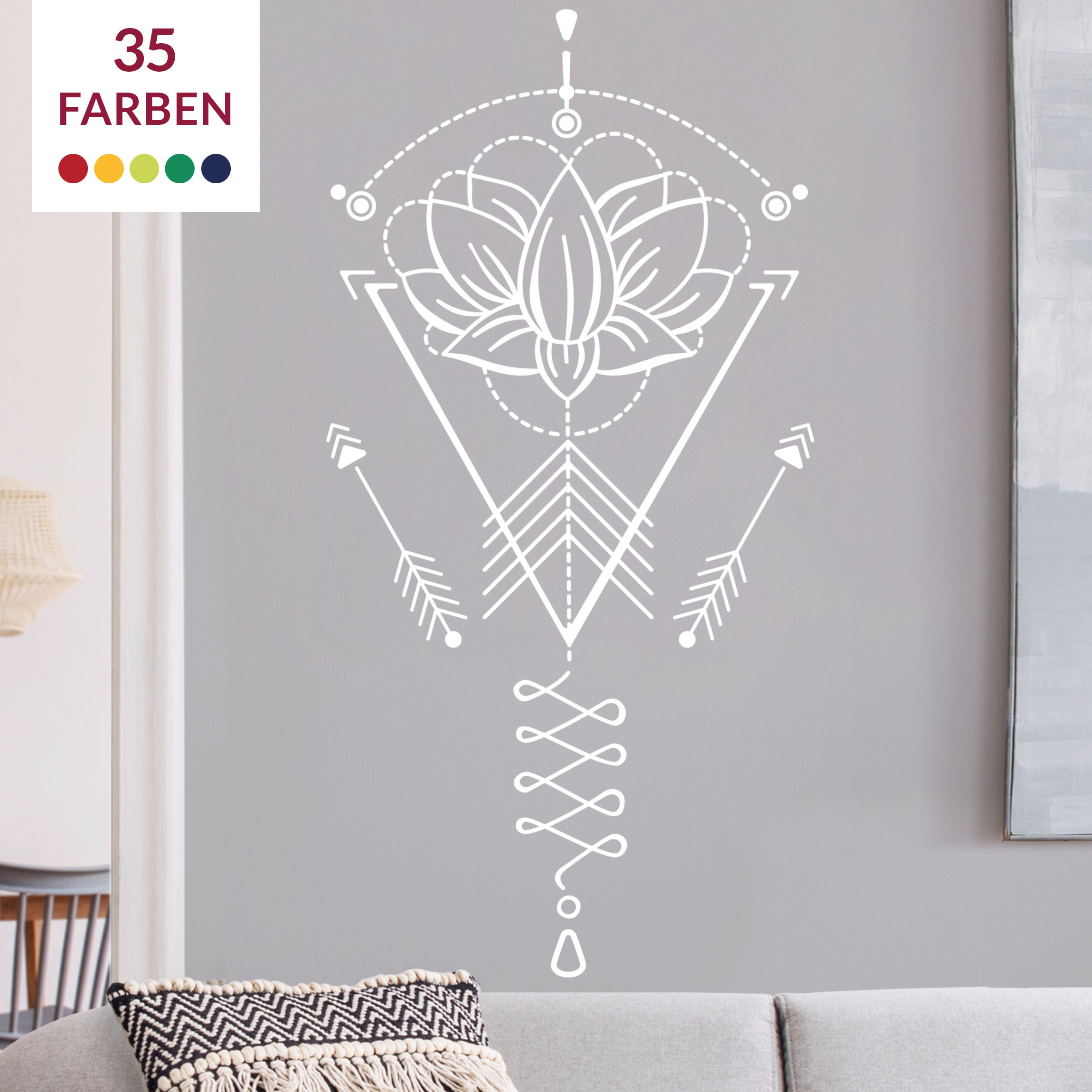 Wandtattoo Badezimmer Lotus Unalome mit Pfeilen