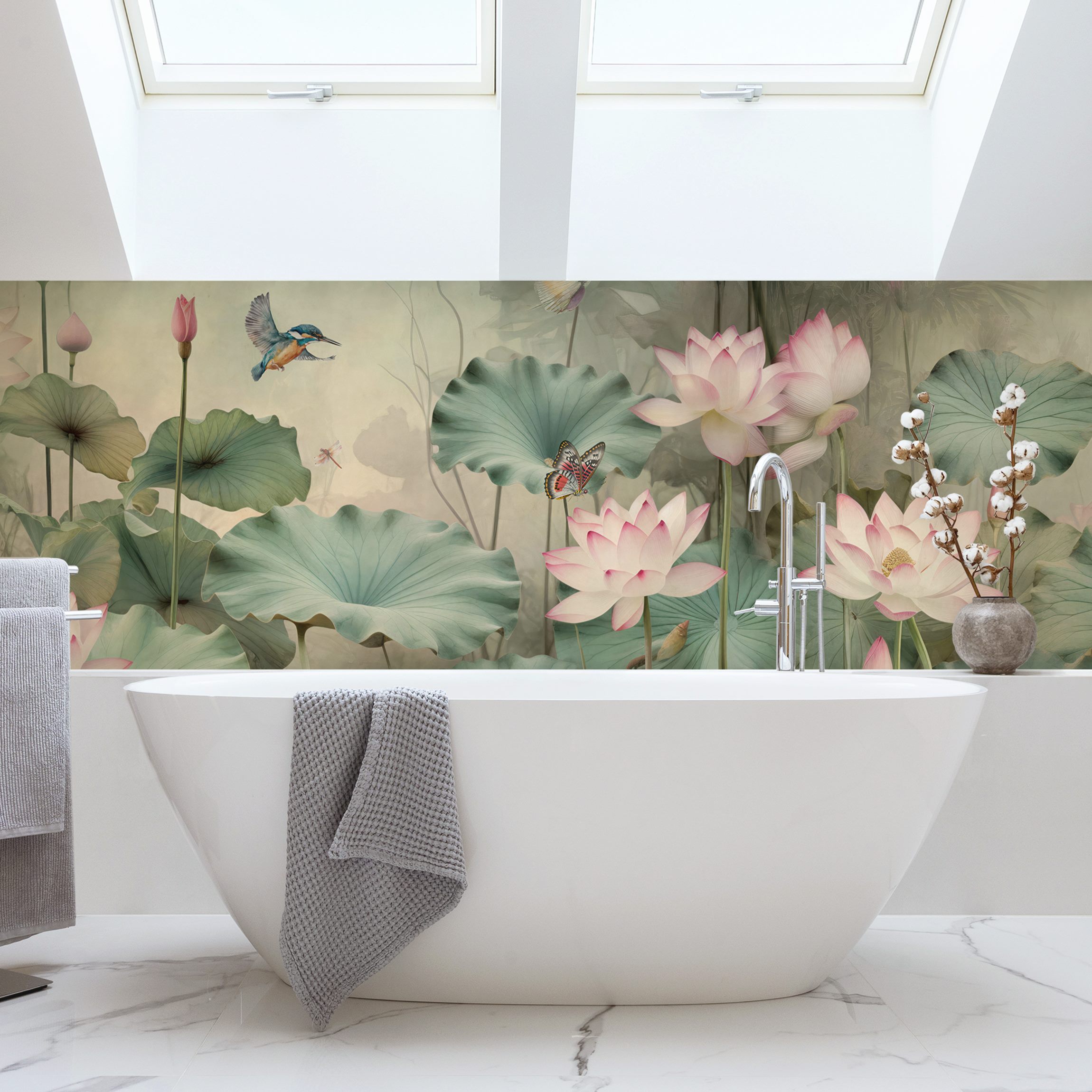 Wandverkleidung Bad Lotusblütenteich