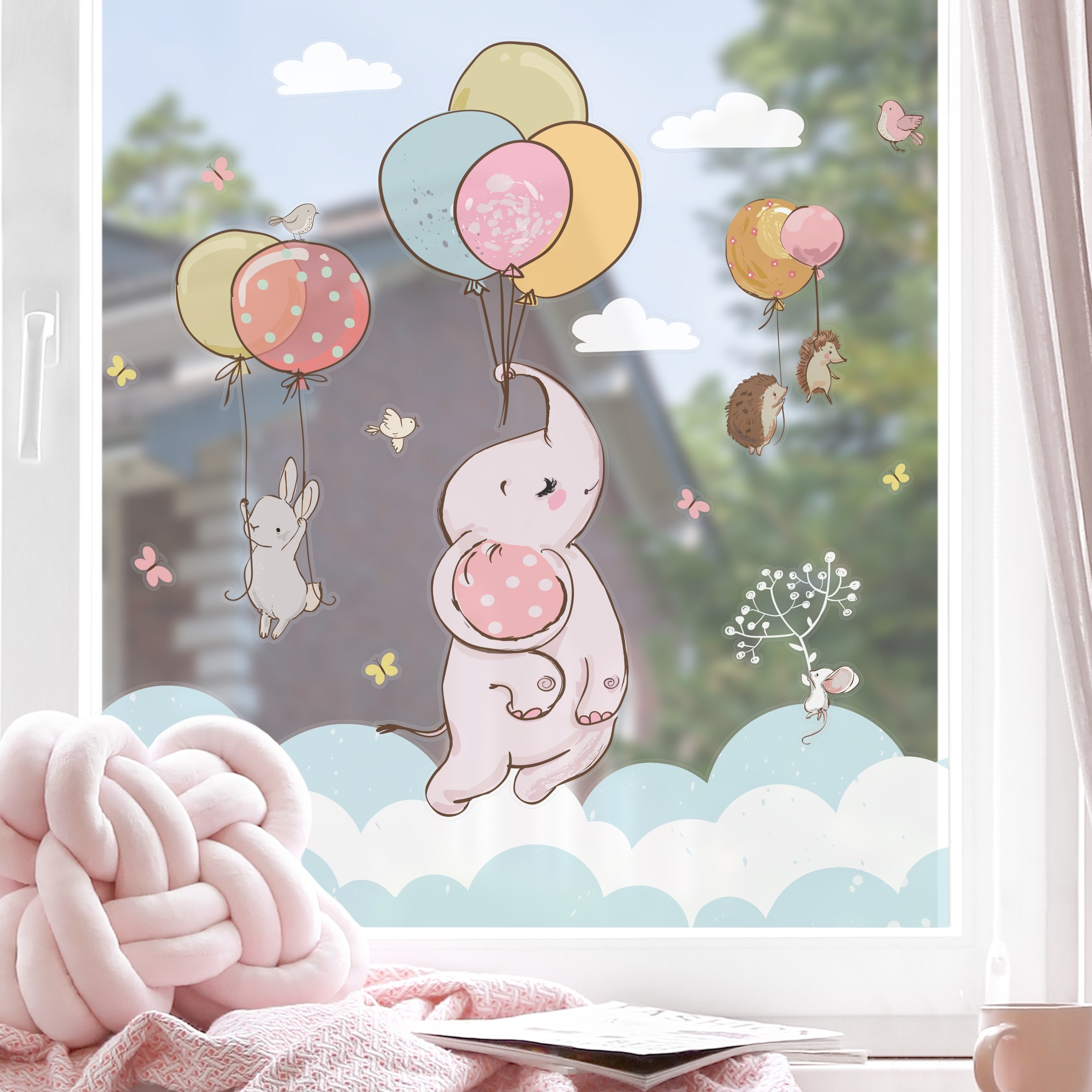 Fensteraufkleber Luftballon Wolken Tiere - Elefant