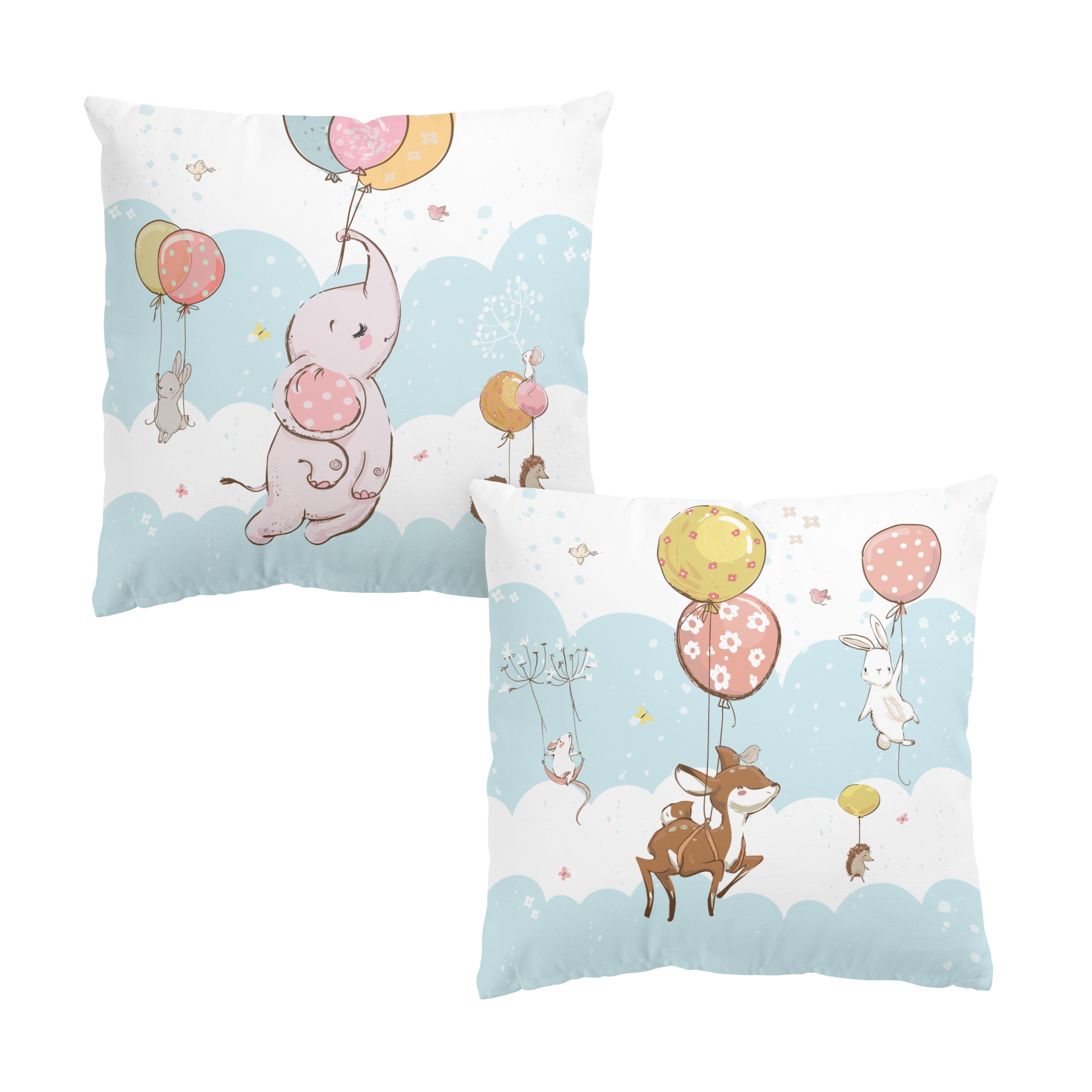 Dekokissen 2er Set Luftballon Wolken Tiere - Elefant Reh Duo