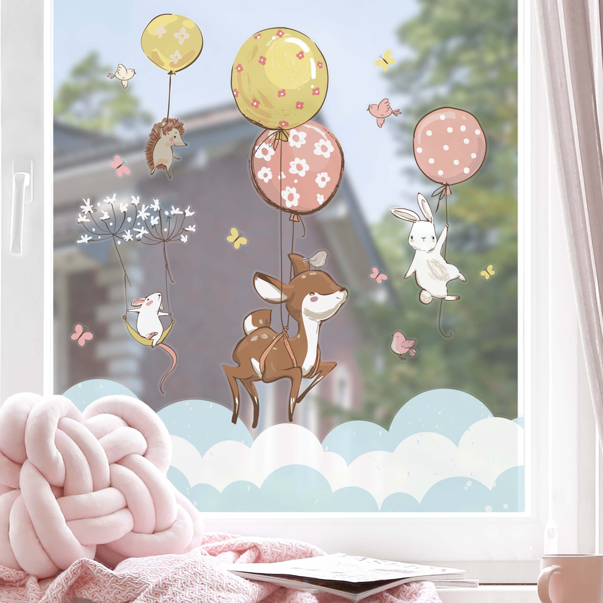 Fensteraufkleber Luftballon Wolken Tiere - Reh