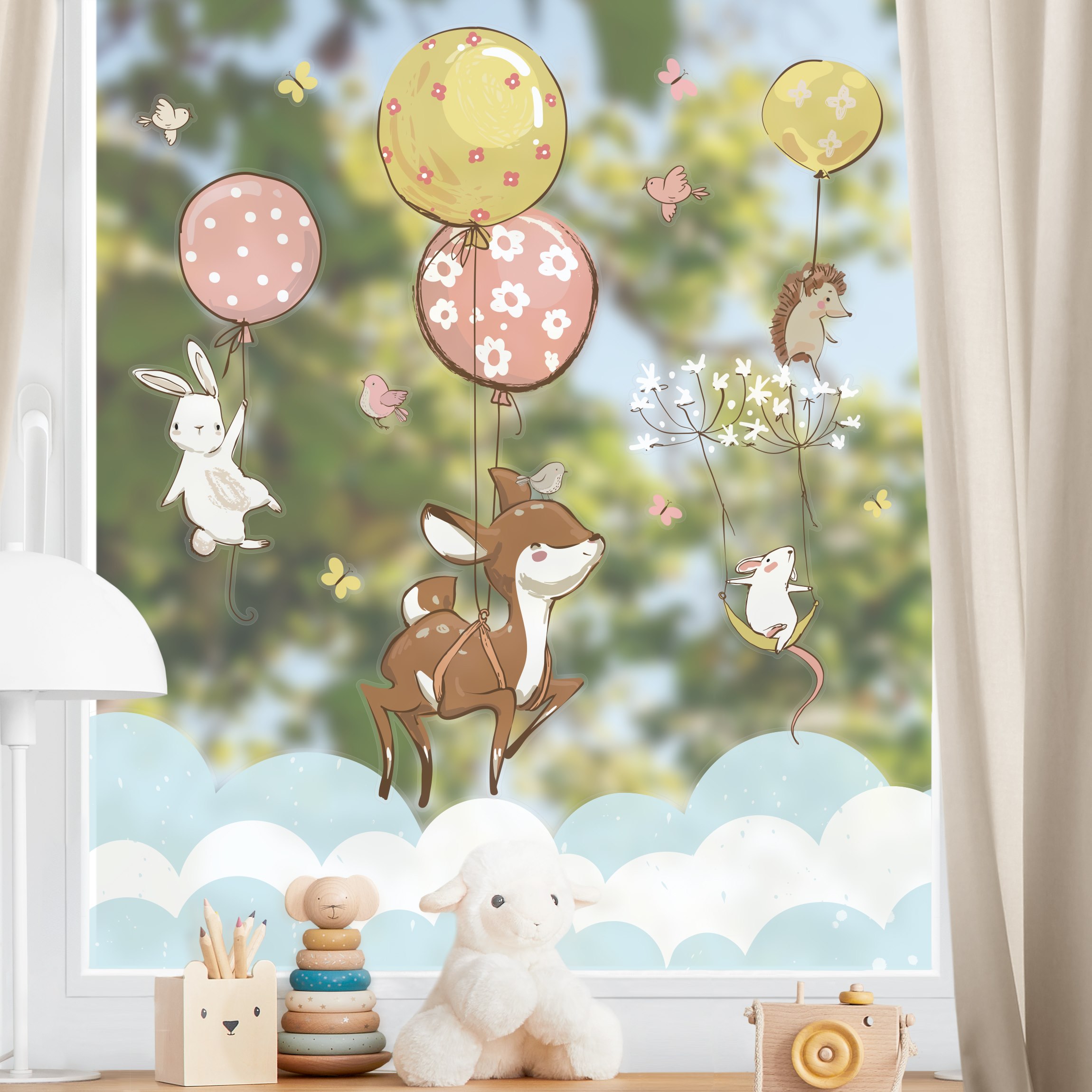 Fensteraufkleber Luftballon Wolken Tiere - Reh