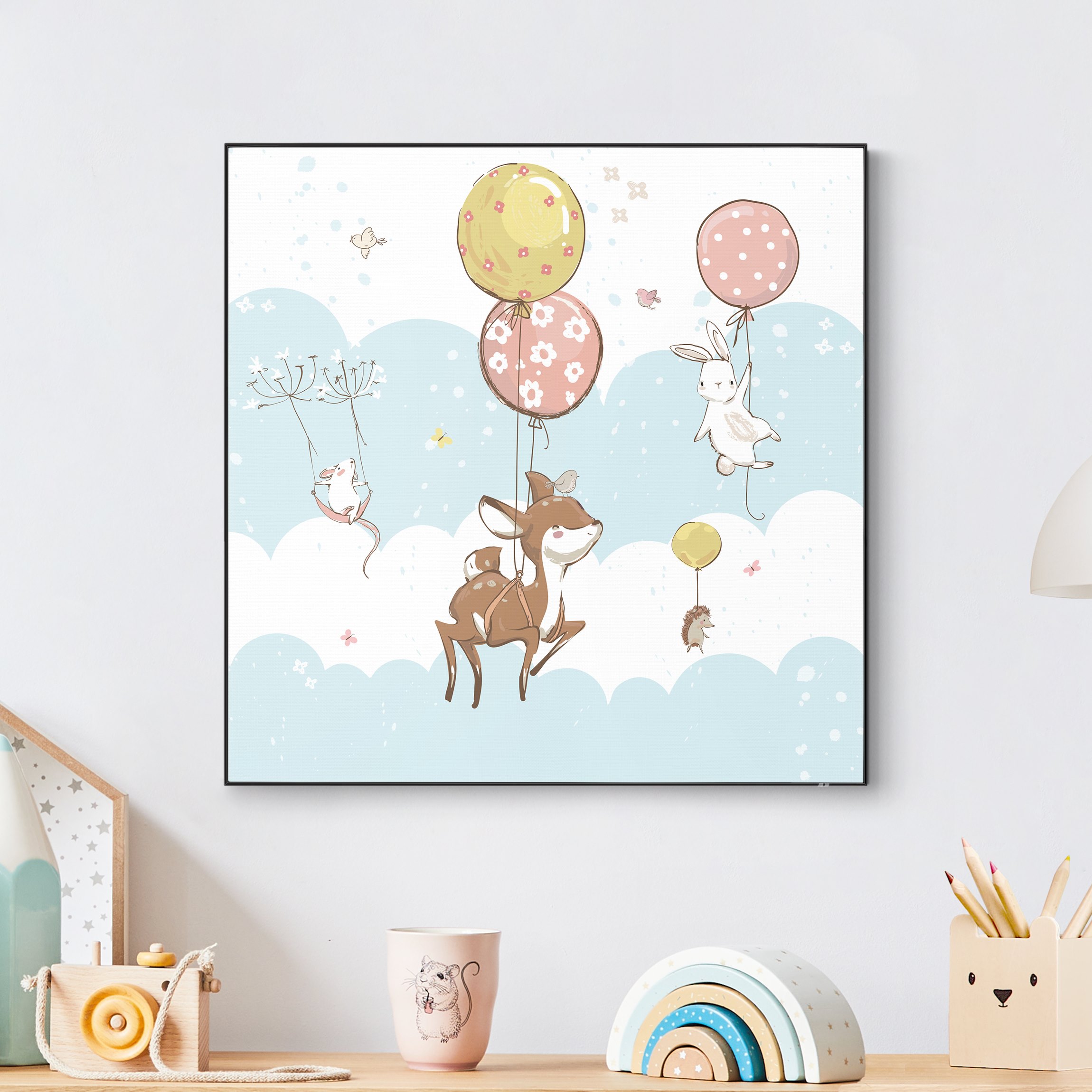 Wechselbild Luftballon Wolken Tiere - Reh