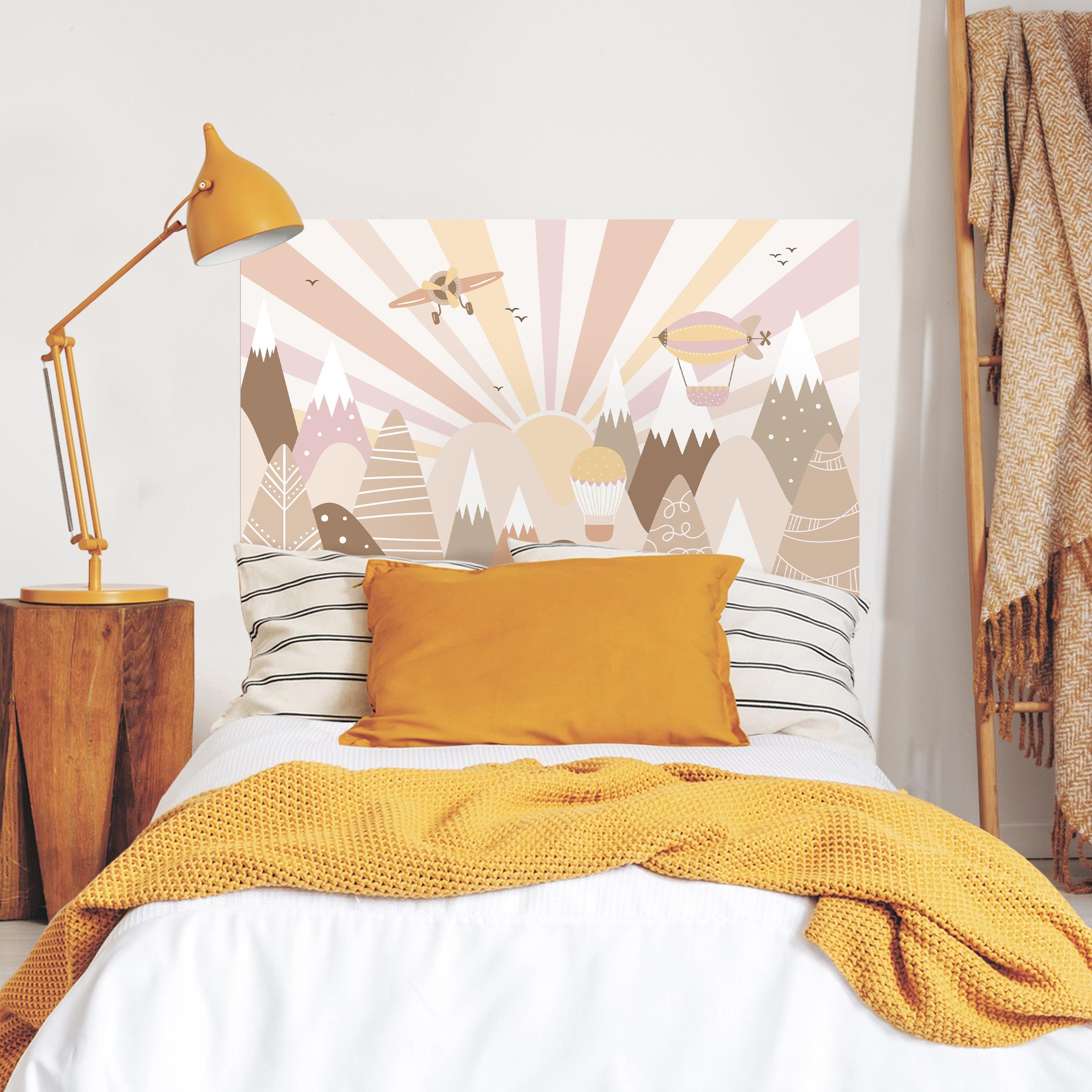 Kopfteil Bett Luftfahrt über den Bergen Rosa Beige