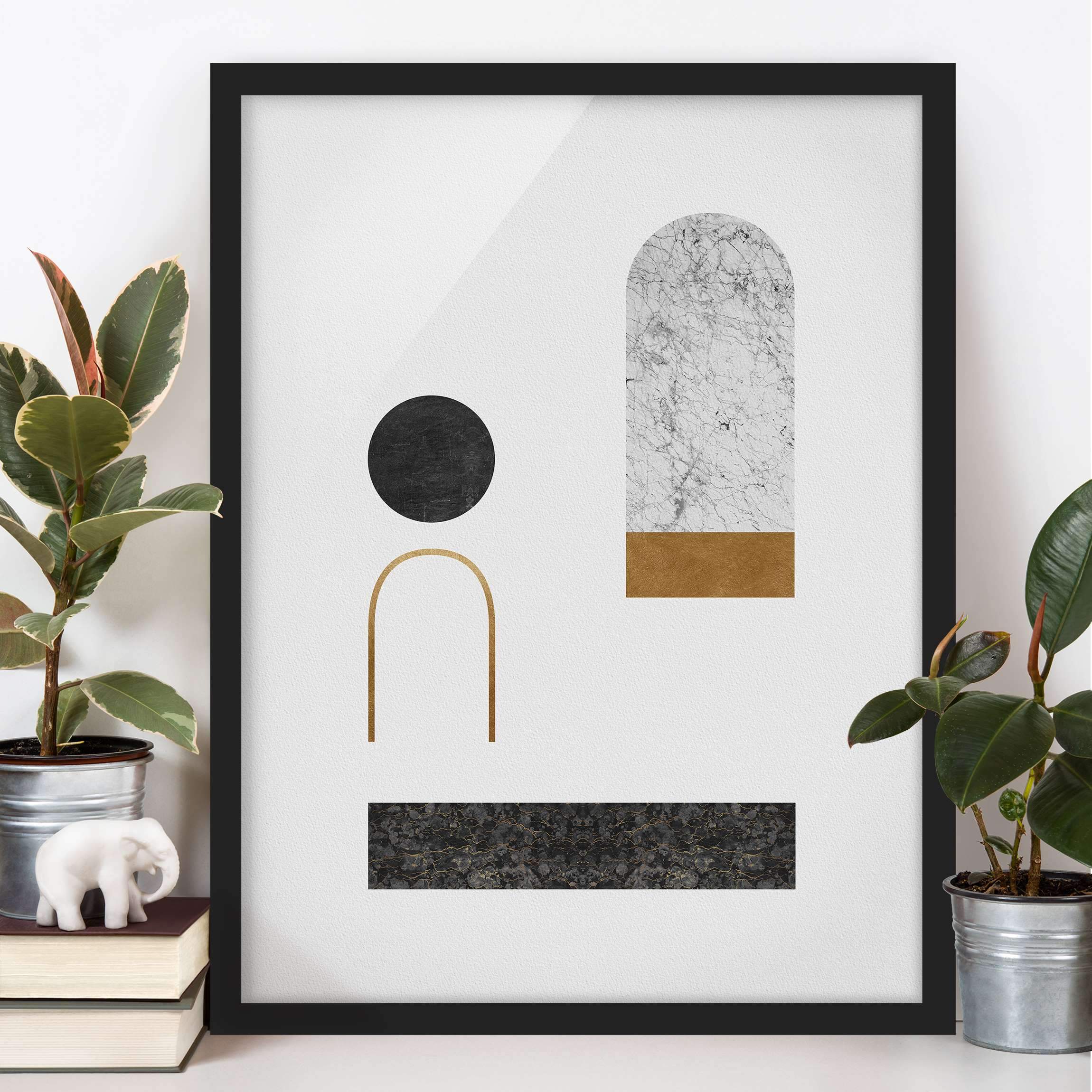 Bild mit Rahmen Luftige Geometrie mit Gold