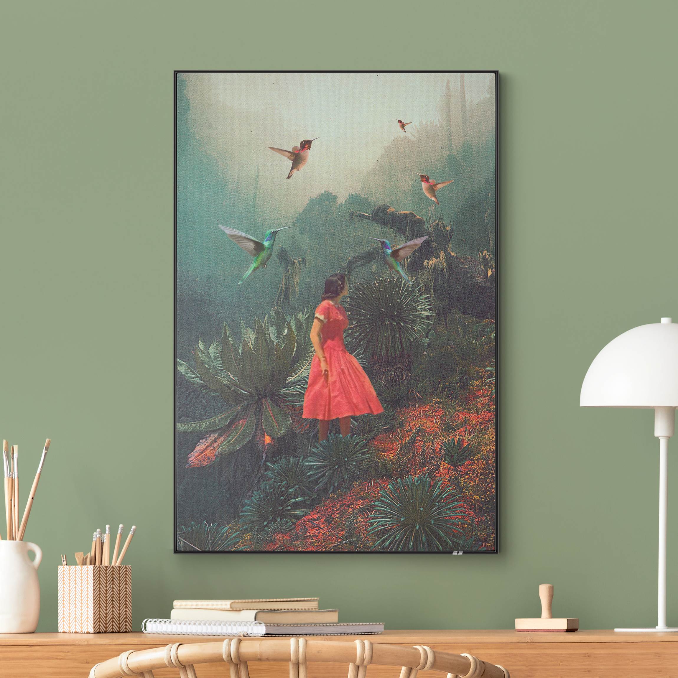 Wechselbild Mädchen mit riesigen Vögeln