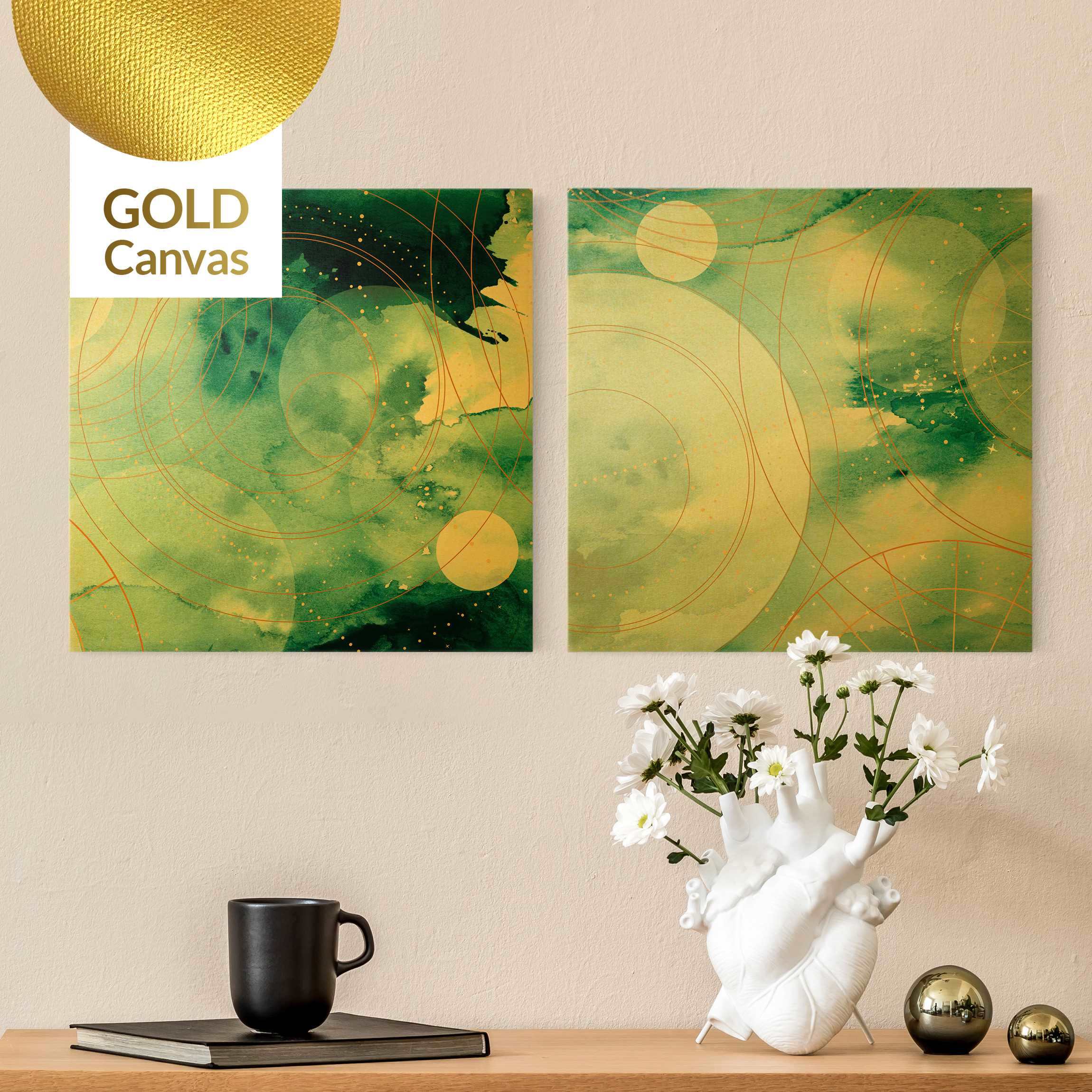 Leinwandbild 2-teilig Magischer goldener Sternenhimmel Duo