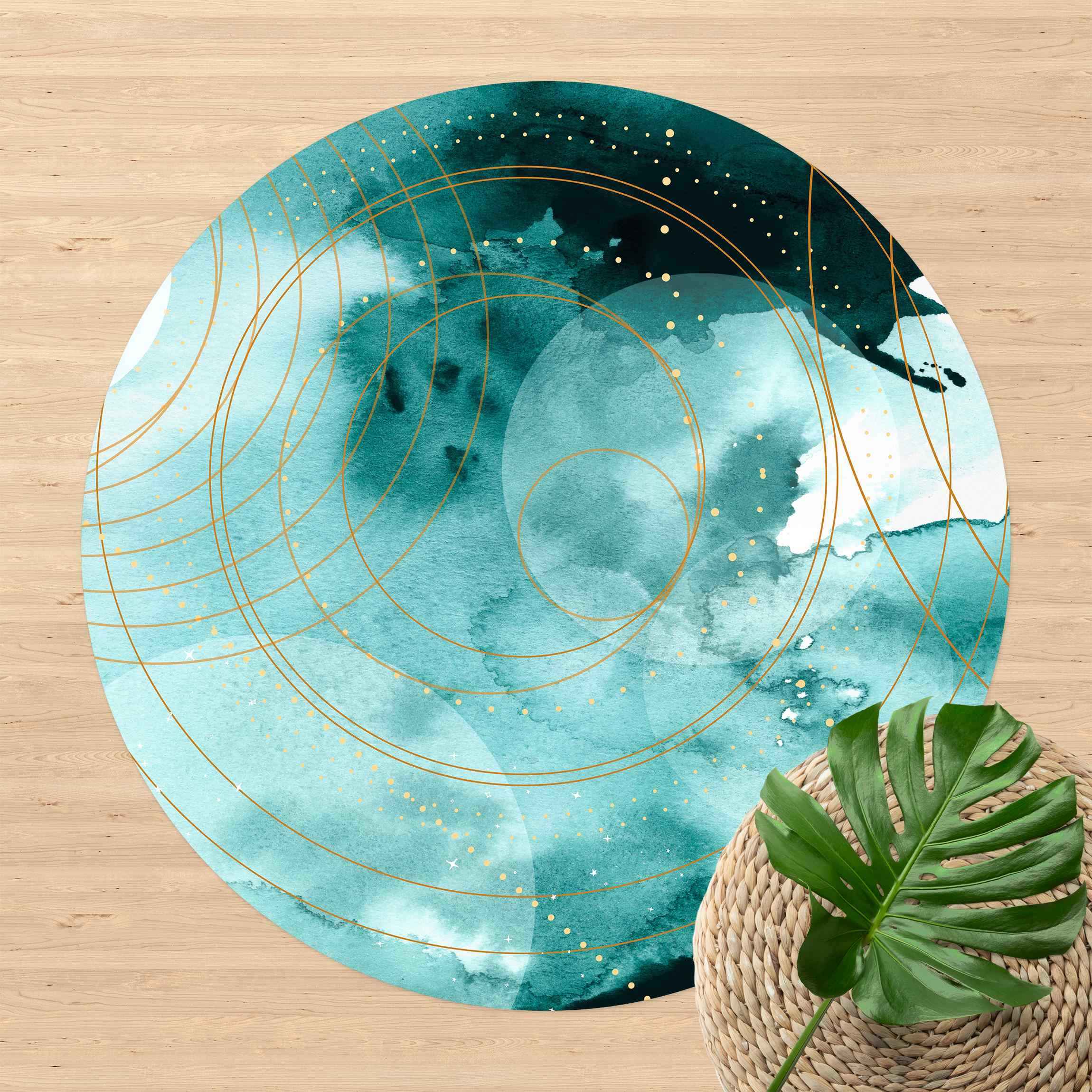 Runder Vinyl-Teppich Magischer goldener Sternenhimmel