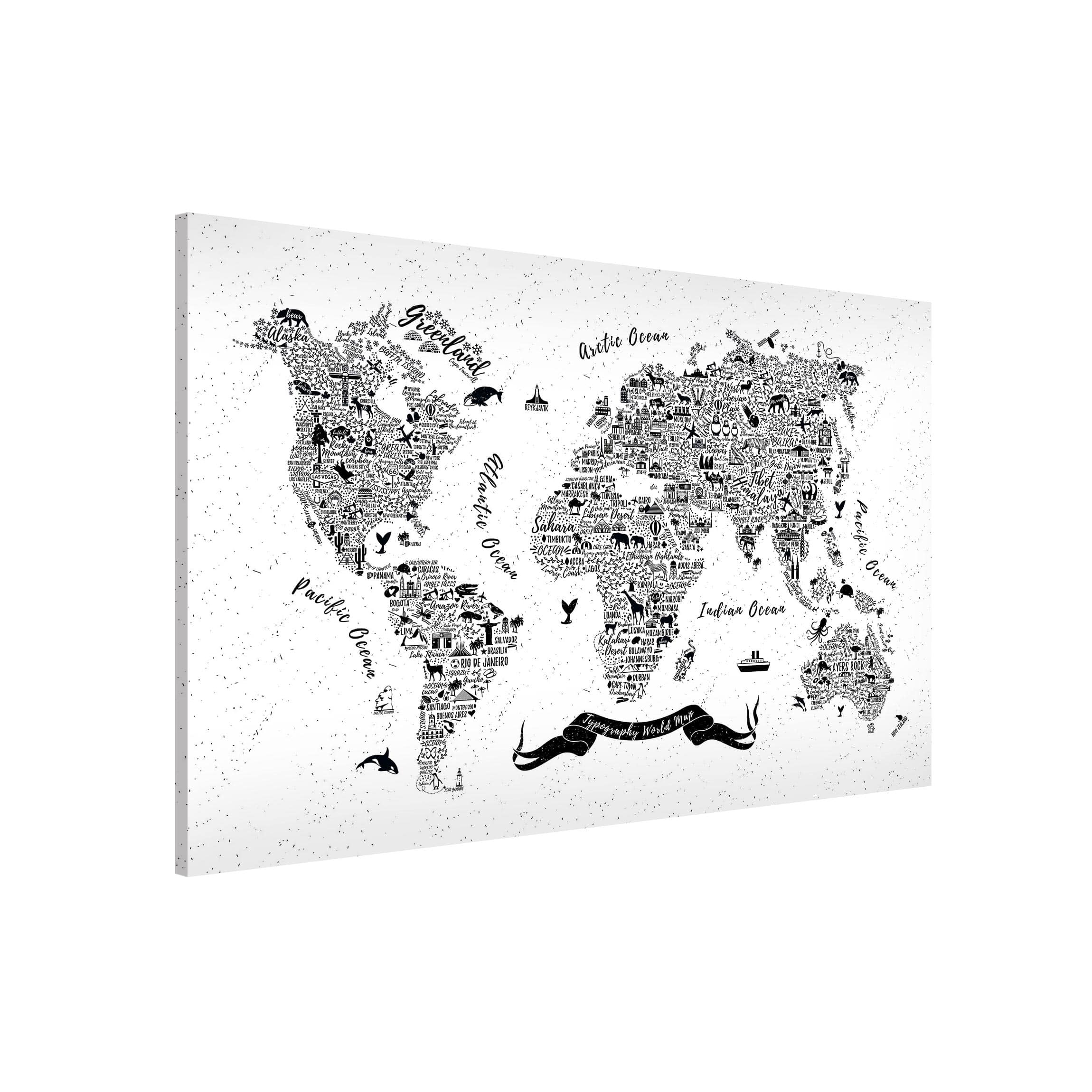 Magnettafel - Querformat 3:2 Typografie Weltkarte weiß