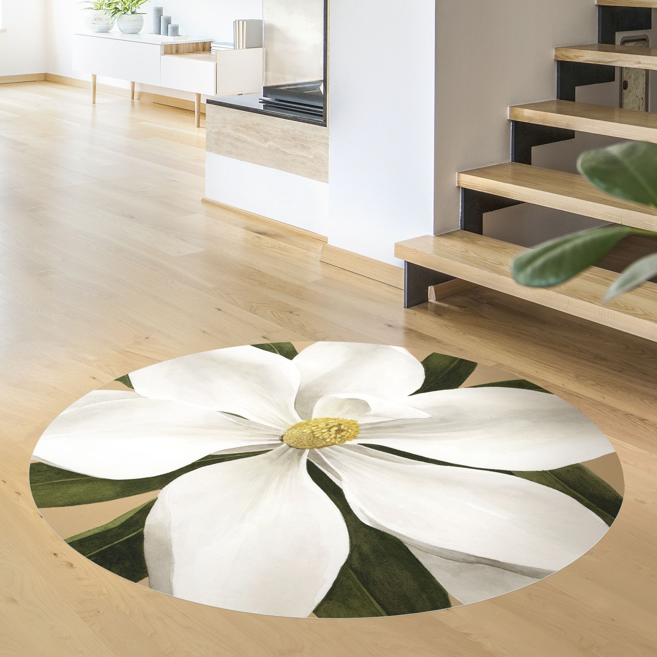 Runder Vinyl-Teppich Magnolie auf Gold I